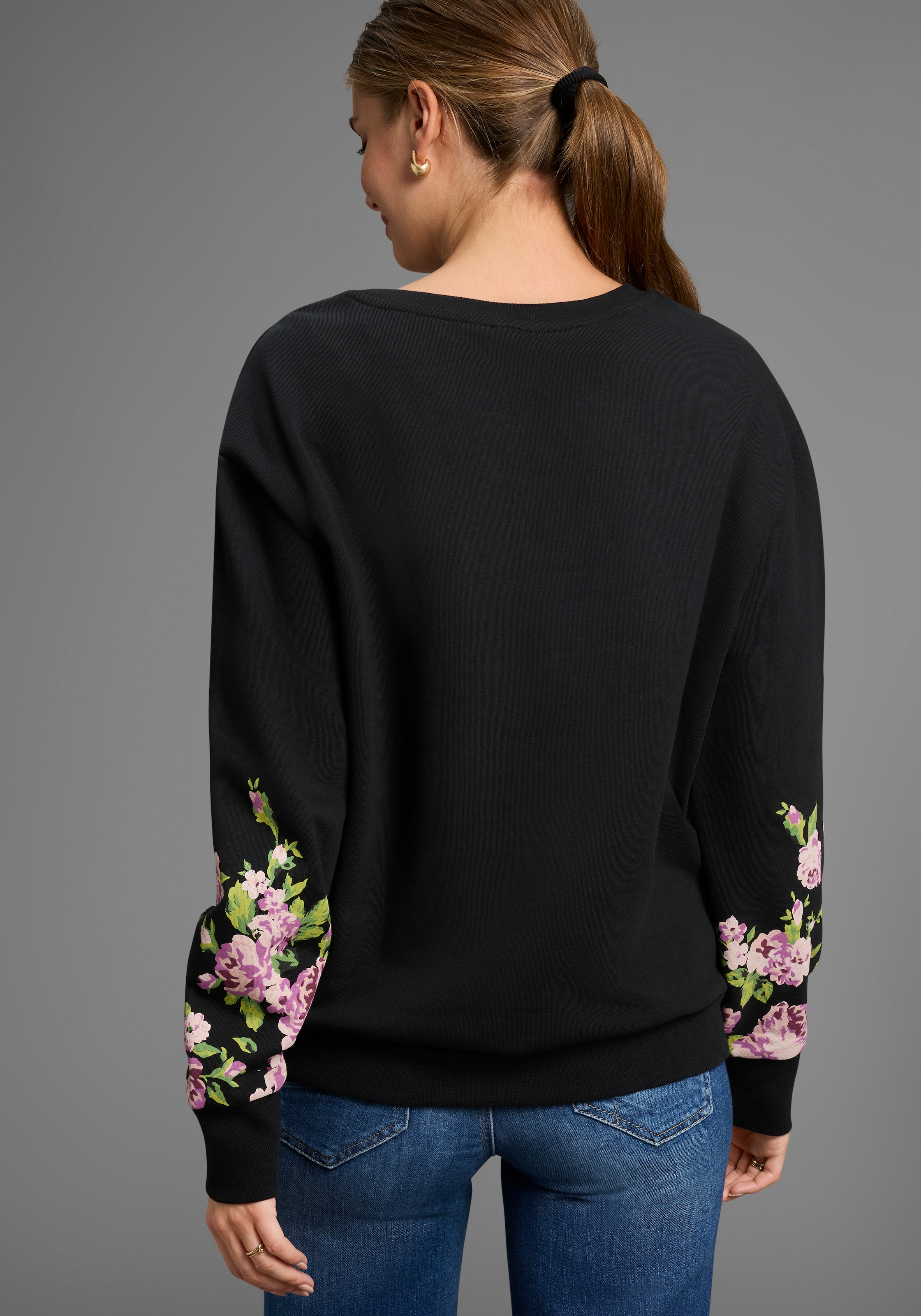 Laura Scott Sweater, Weiche Baumwollmischung mit Blumenprint auf den Ärmeln