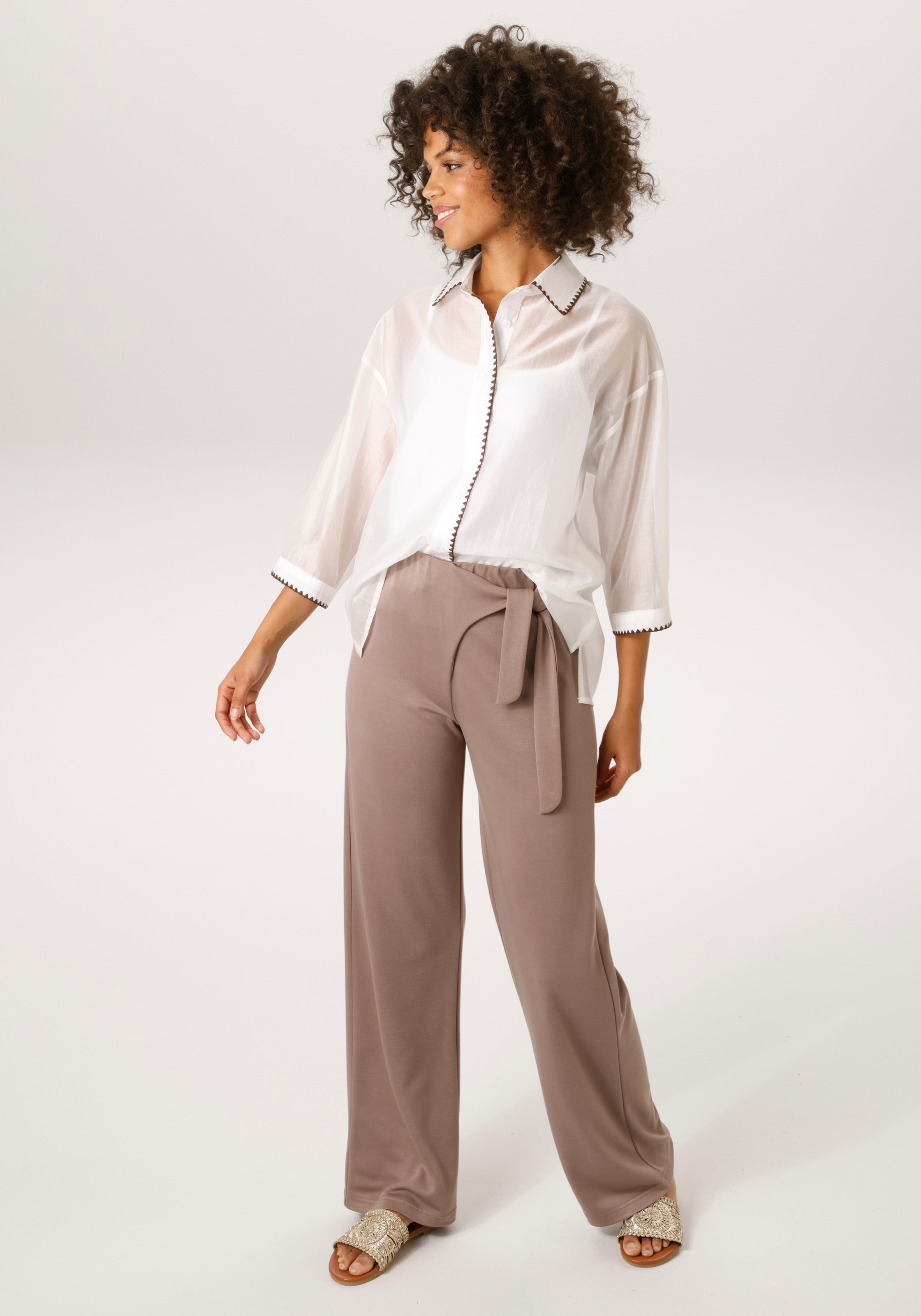 Aniston CASUAL Hemdbluse mit kontrastfarbener Häkelspitze verziert - NEUE KOLLEKTION