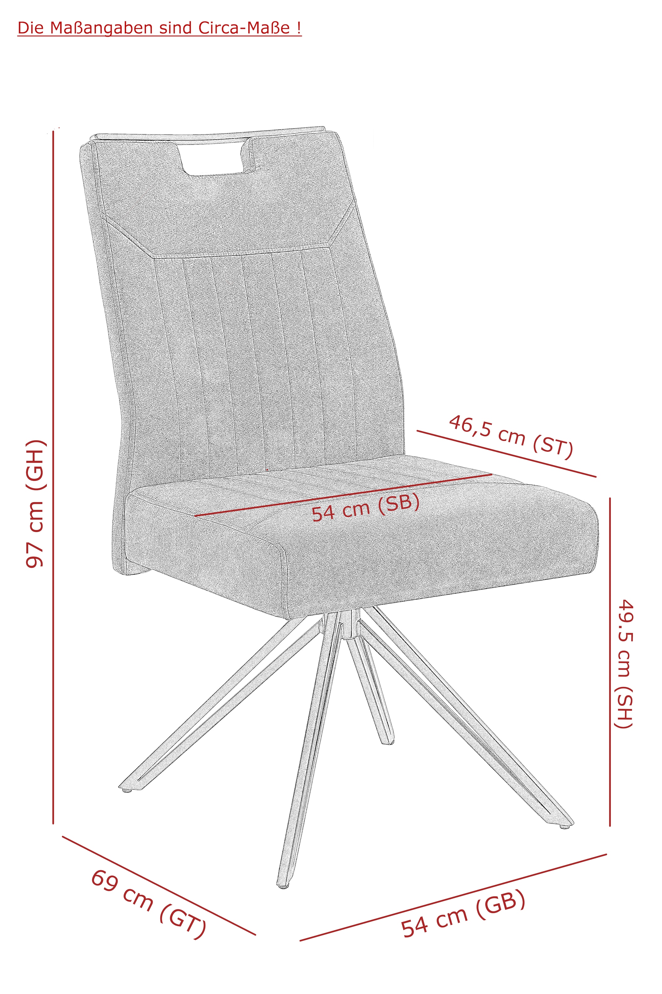 HELA Chaise à 4 pieds »MAGGY« () 1 cuisXXL Sitzbreite, 360° drehbar, V-Fuss, Federkorb, 200kg belastbar