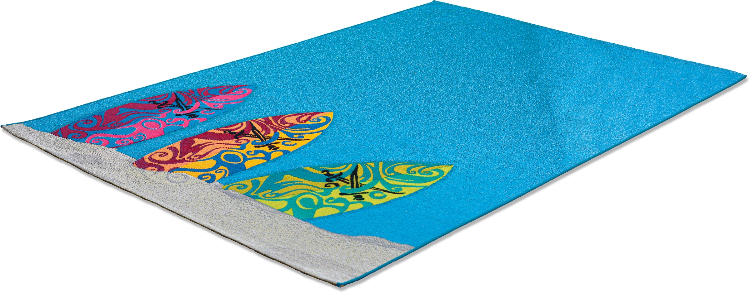 Image of Sansibar Teppich "Rantum Beach SA-018" rechteckig 5 mm Höhe Flachgewebe, modernes Design, Surfboards, In- und Outdoor geeignet