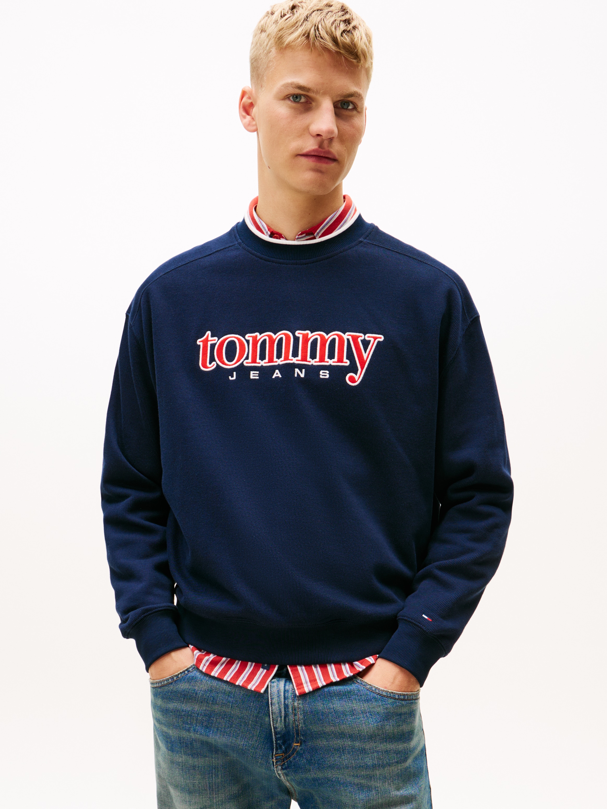 Image of Tommy Jeans Sweatshirt "TJM 90S TEXTURE GRAPHIC CREW", gerippter Rundhals, regular fit