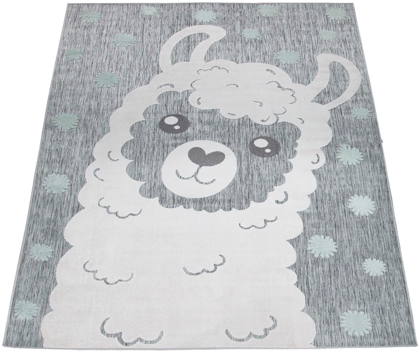 Image of Paco Home Kinderteppich »Tweet 469«, rechteckig, 8 mm Höhe, Flachgewebe, Hoch-Tief-Effekt, Motiv Lama, In- und Outdoor geeignet, Kinderzimmer bei Ackermann Versand Schweiz