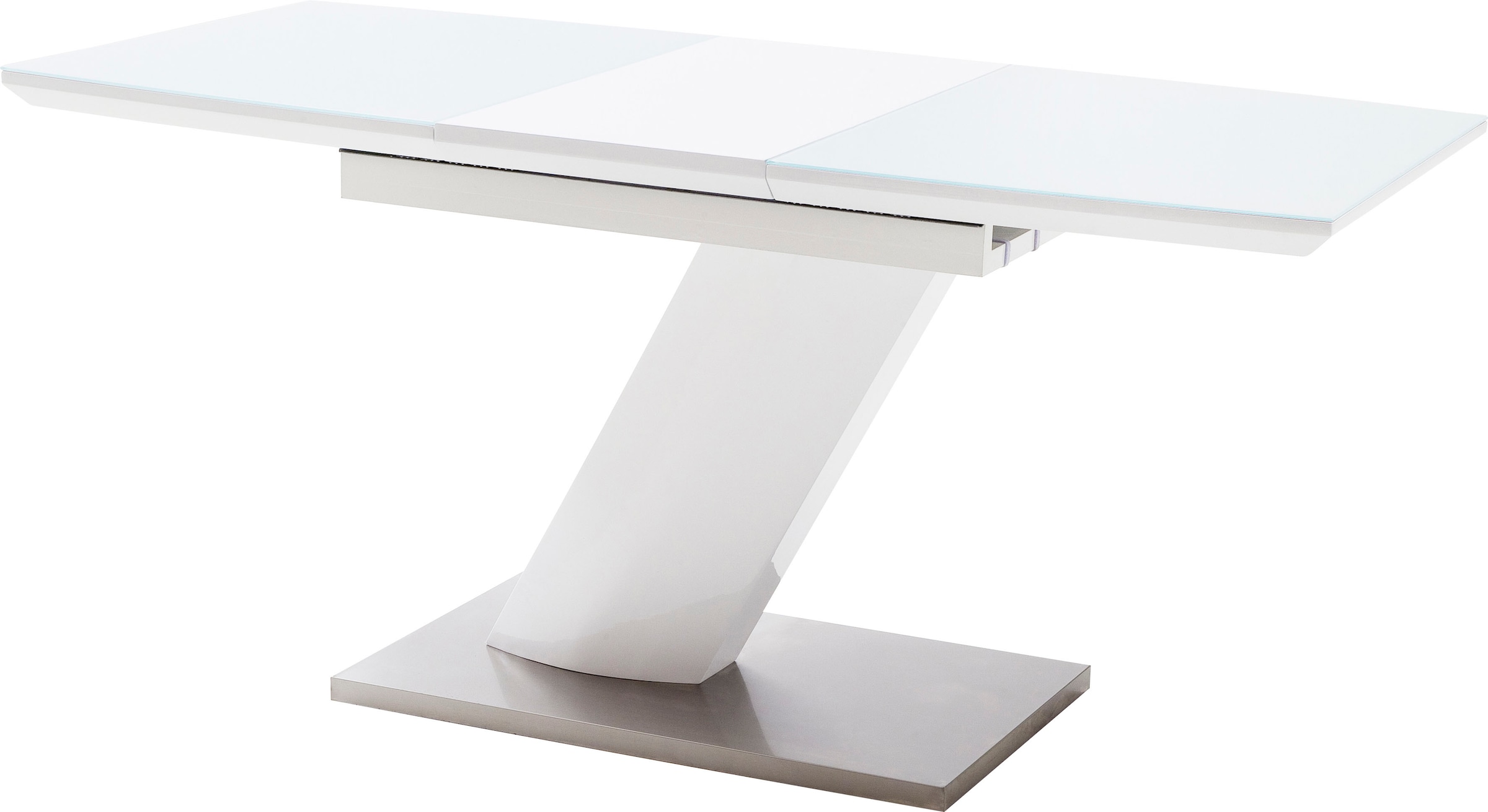 MCA furniture Esstisch »Galina, TOPSELLER!«, (Esstisch, Tisch), Bootsform in weiss mit Synchronauszug vormontiert, Sicherheitsglas