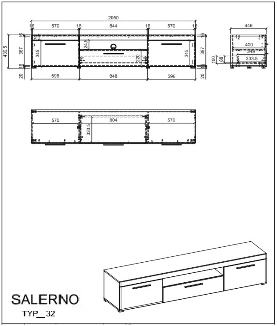 INOSIGN Lowboard »Salerno, moderner Unterschrank, Kommode in Weiss mit Eiche Evoke Dekor«, Metallgriffe, ausreichend Stauraum, vielseitig einsetzbar, 205cm breit