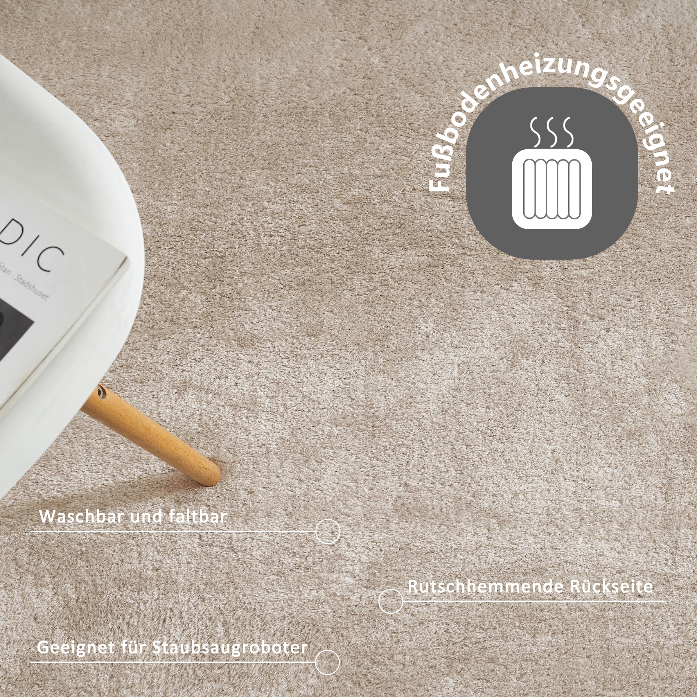 my home Teppich »Cali, weich, modern, waschbar« rechteckig 16 mm Höhe Uni-Farben, kuschelig, & weich, Wohnzimmer, Schlafzimmer, Esszimmer