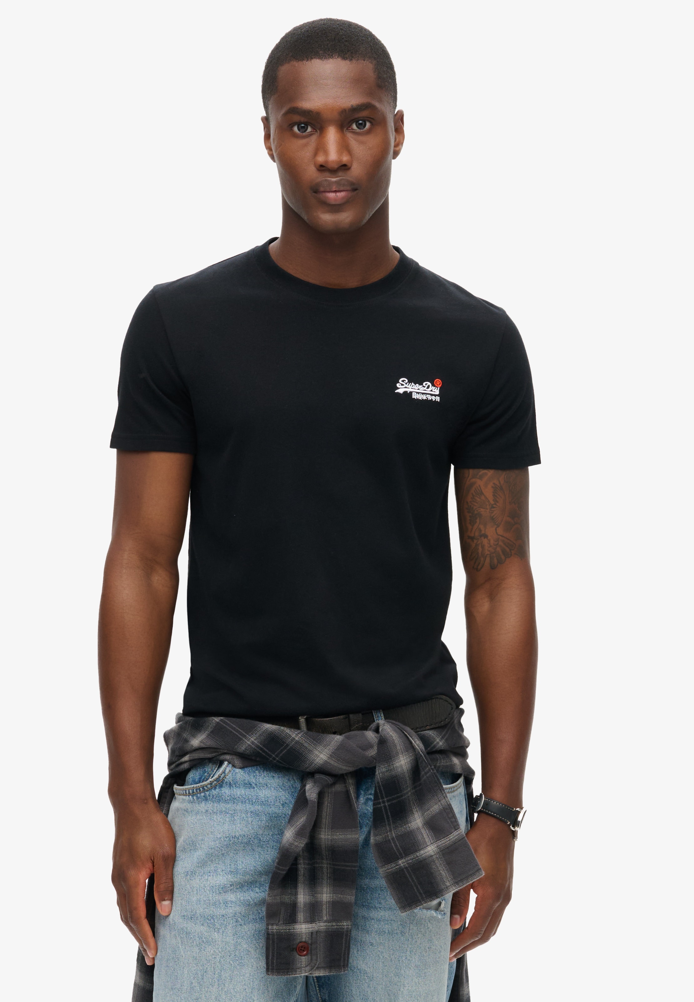 Image of Superdry Rundhalsshirt "ESSENTIAL CONTRAST EMB TEE" Slim Fit, aus Baumwolle und Single Jersey, mit Print, pflegeleicht