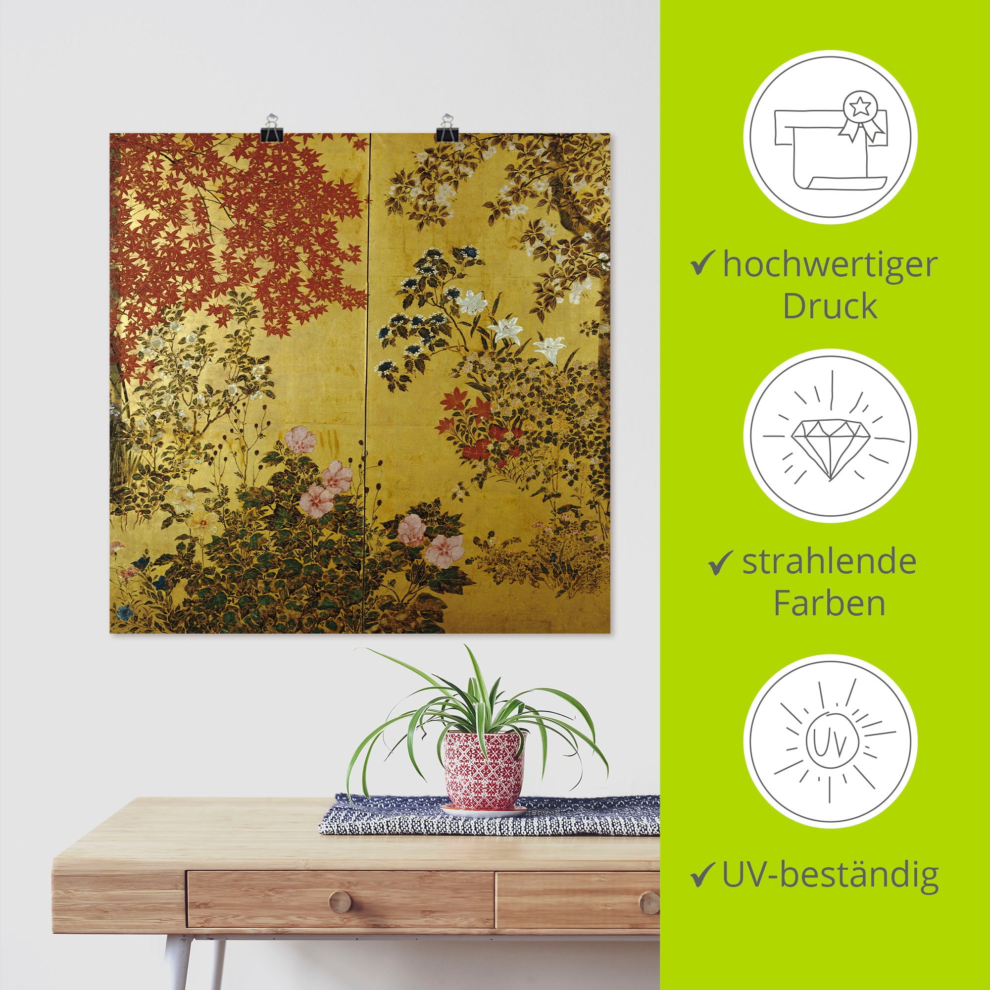 Artland Wandbild »Japanischer Wandschirm 18. Jahrhundert« Pflanzen 1 Stk. tlg. als Leinwandbild, Poster in verschied. Grössen