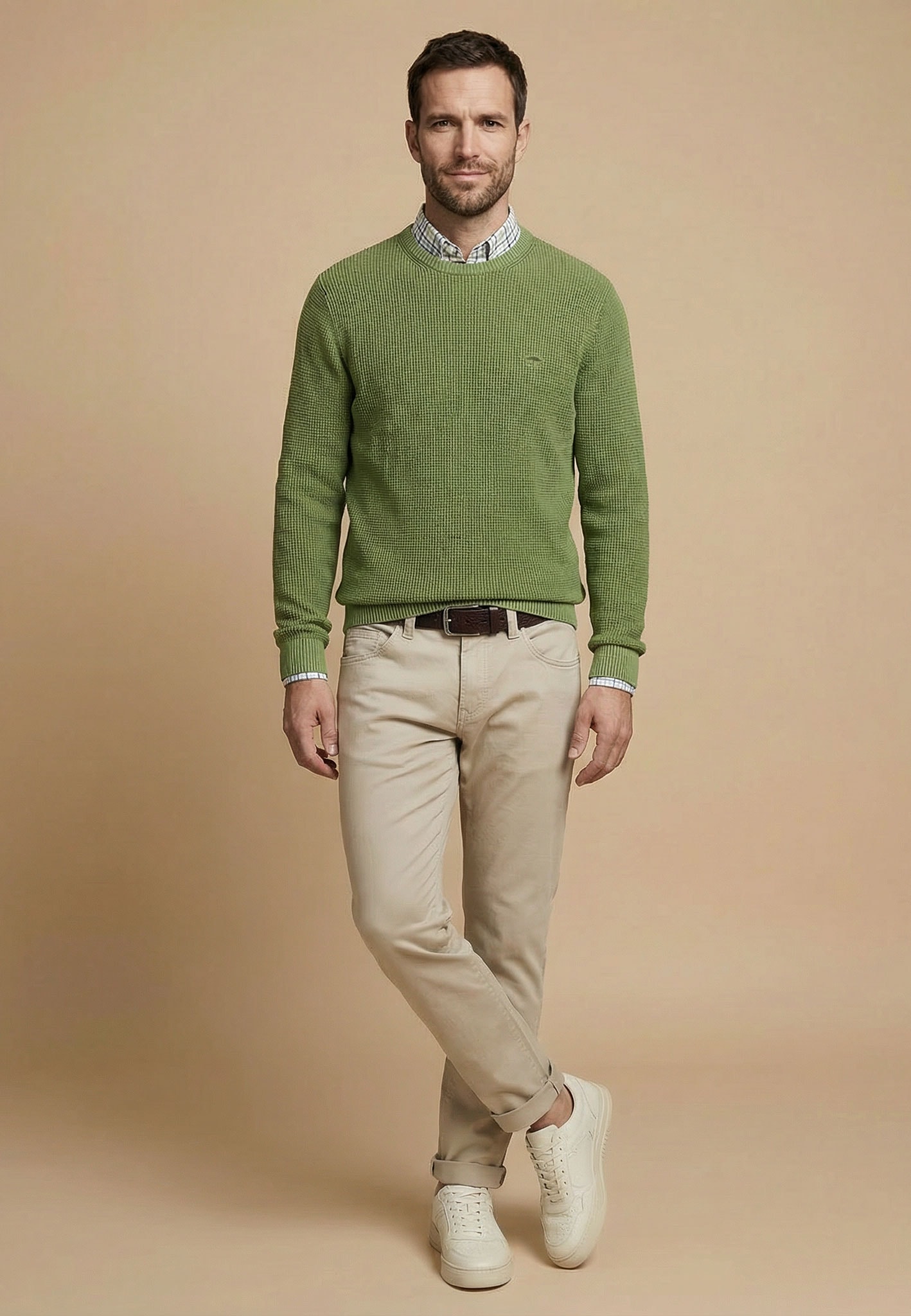 FYNCH-HATTON Pull en tricot aus Baumwolle, normale Passform, hüftbedeckende Länge