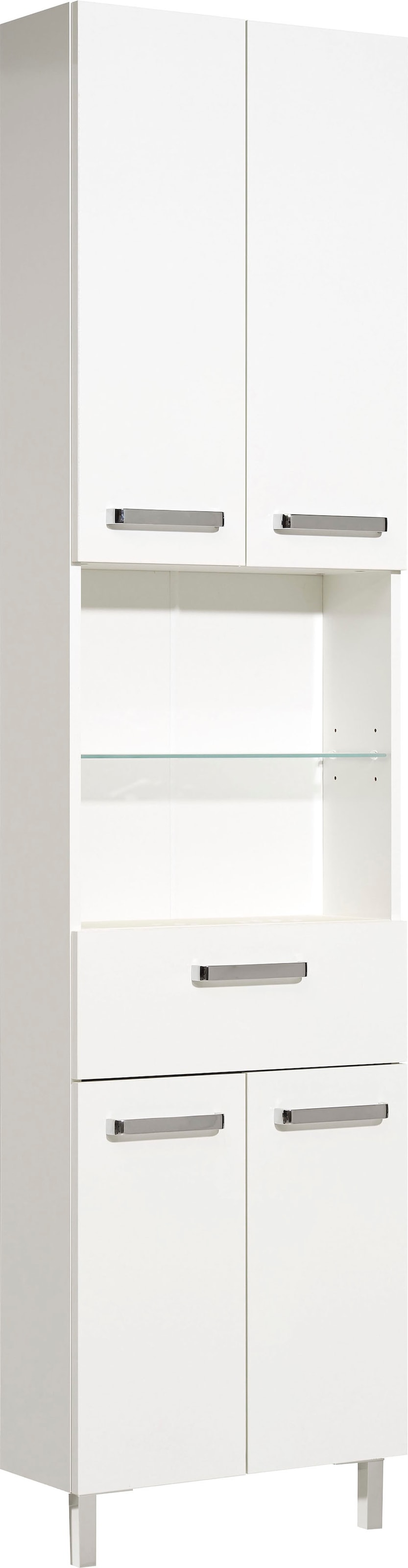 Image of Saphir Hochschrank "Quickset Badschrank 50 cm breit, 4 Türen, 2 Nischen, 1 Schublade" Badezimmer-Hochschrank inkl. Türdämpfer, Griffe in Chrom glänzend