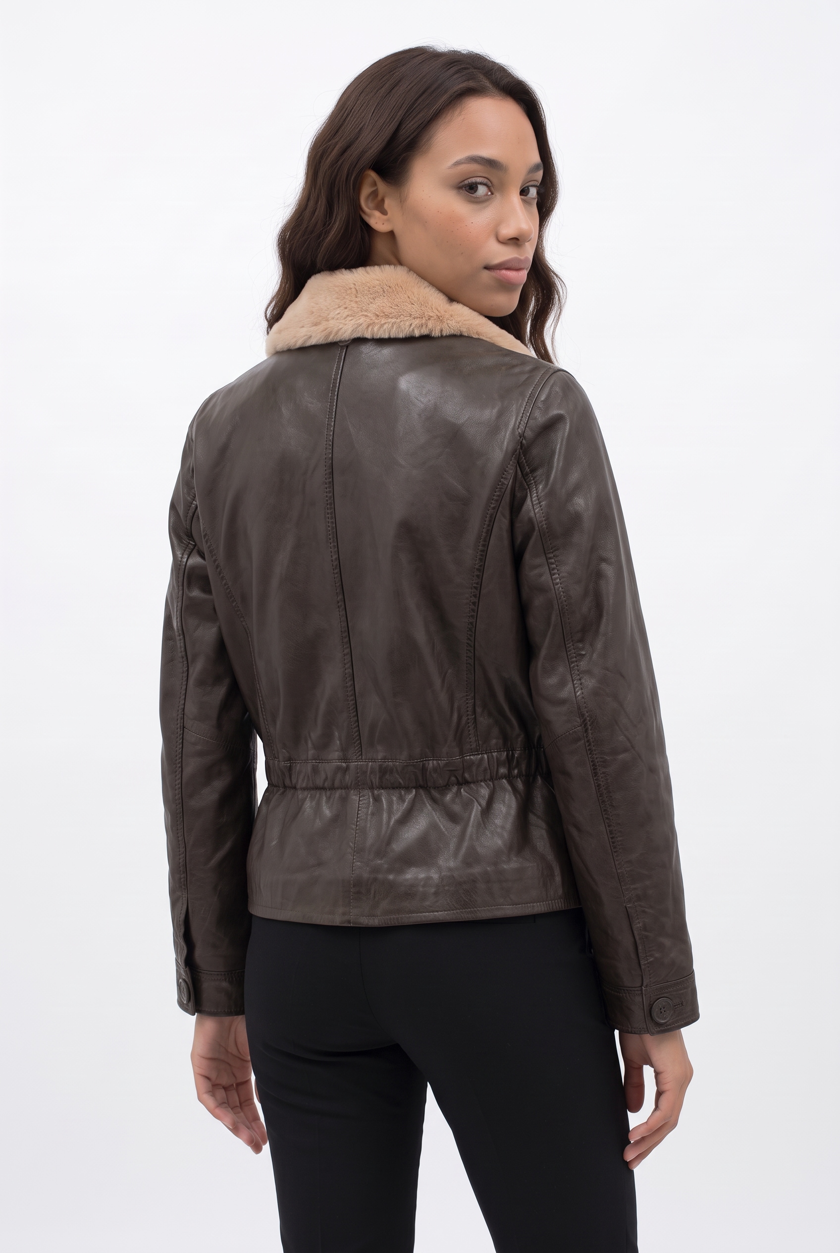 Mauritius Veste en cuir »MWIcelyn« avec col revers orné de fausse fourrure, cintré
