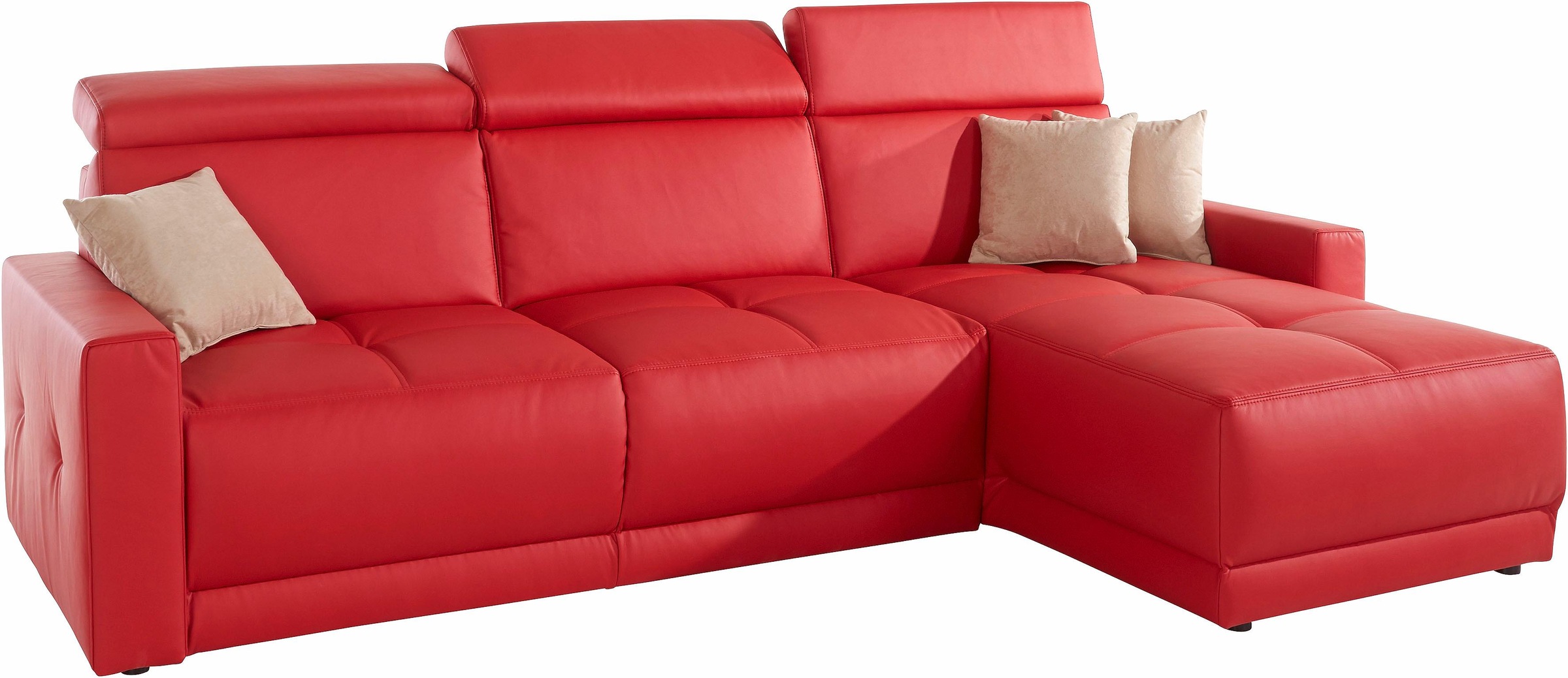 DOMO collection Ecksofa »Ava mit moderner Sitzheftung & toller Doppelnaht, komfortabel, L-Form«, mit Recamiere, inkl. Federkern, wahlweise mit Kopfteilverstellungen