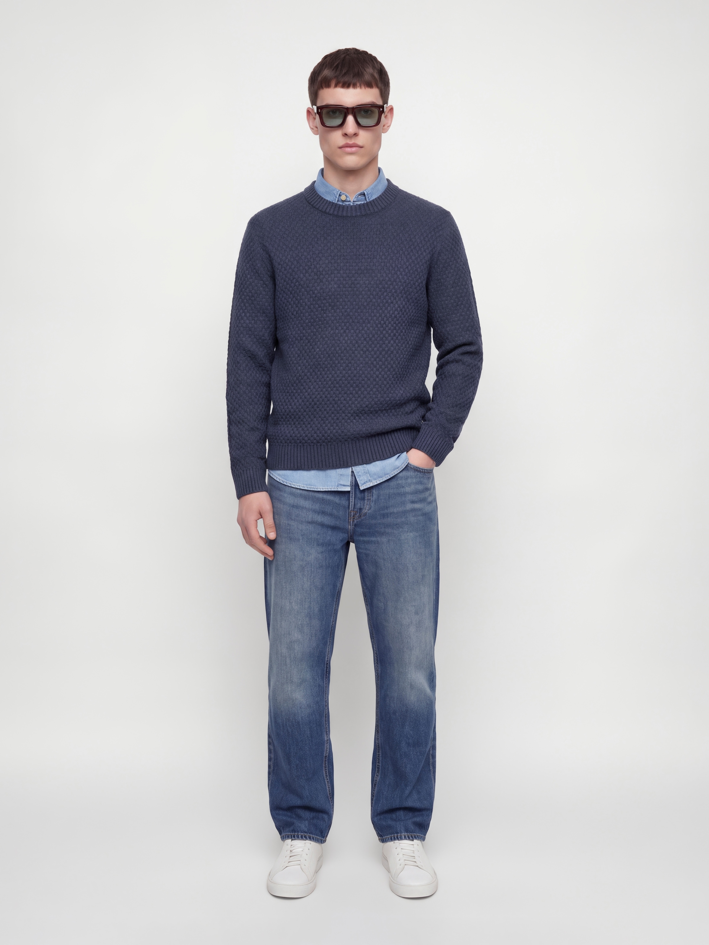 Jack & Jones Pull à col rond »JJBLAKE KNIT CREW NECK SN« Materialmix, relaxed fit