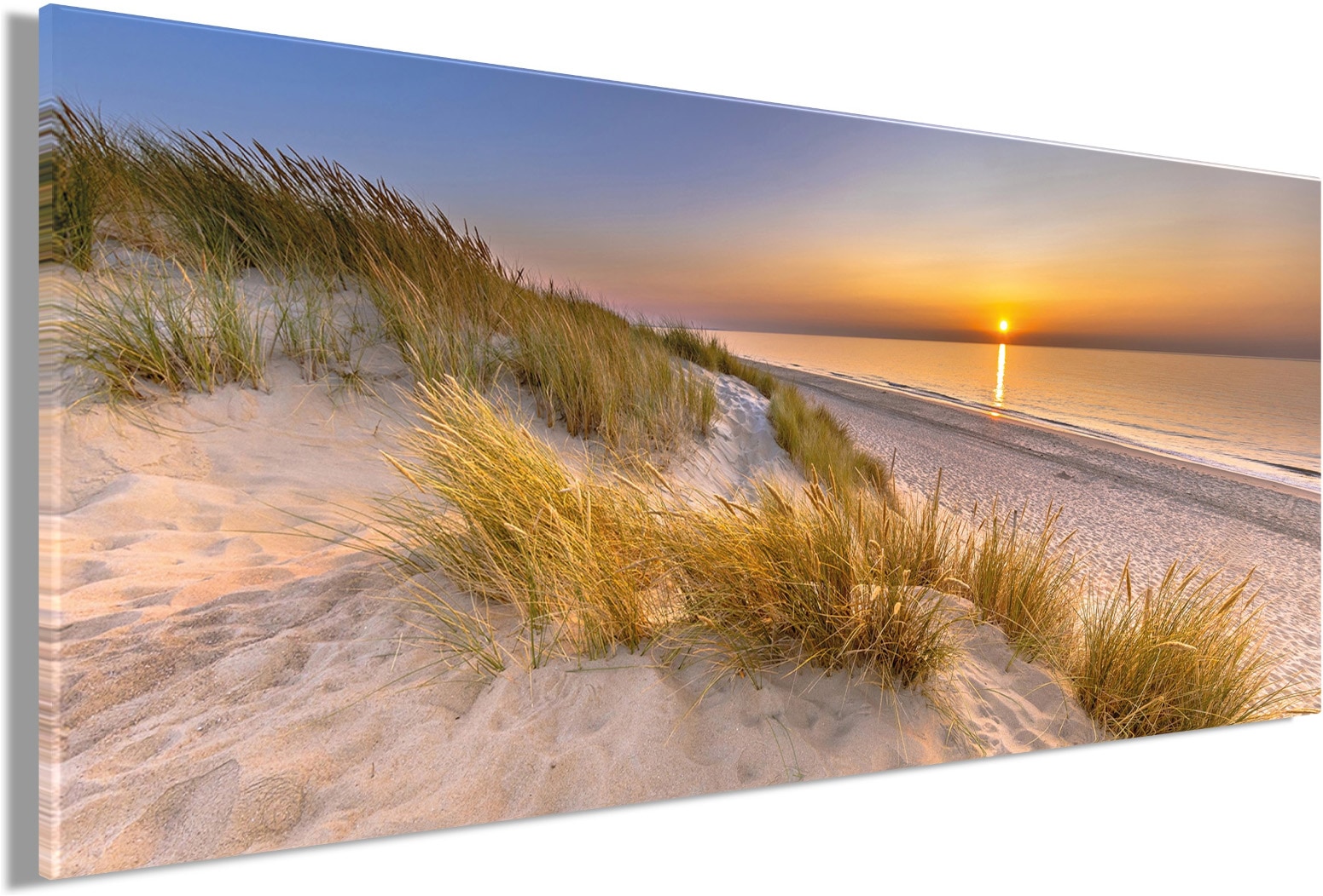 Bönninghoff Bild »Wandbild STRAND 60x140 cm – Leinwandbild Keilrahmen Deko modern« Meer | Sonnenuntergang | Strand auf Keilrahmen gespannt