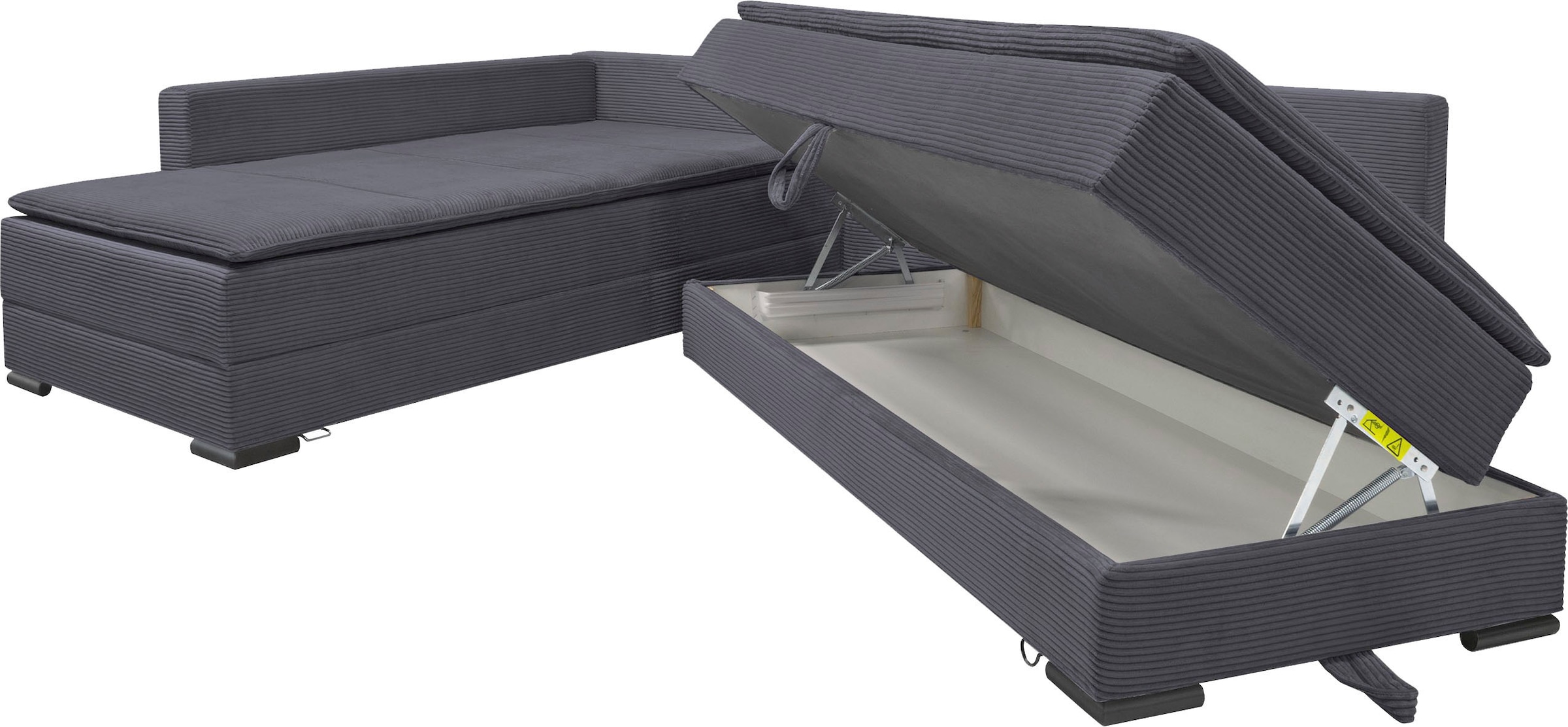 Home affaire Ecksofa »Night & Day L-Form, B: 321 cm, mit Dauer-Schlaffunktion 180x200 cm« Bettfunktion, Bettkasten, Topper & 3 Zierkissen, Boxspringbett in Cord