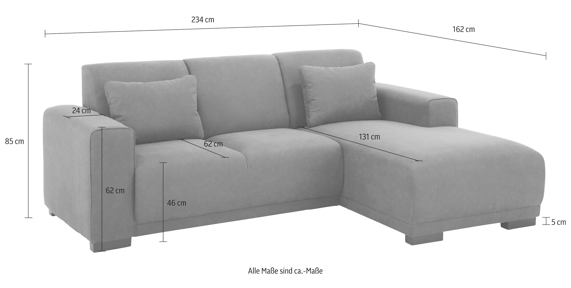 Home affaire Ecksofa »Bornholm incl. 2 Kissen, Stellmasse 234x162 cm L-Form«, Recamiere wahlweise links oder rechts bestellbar