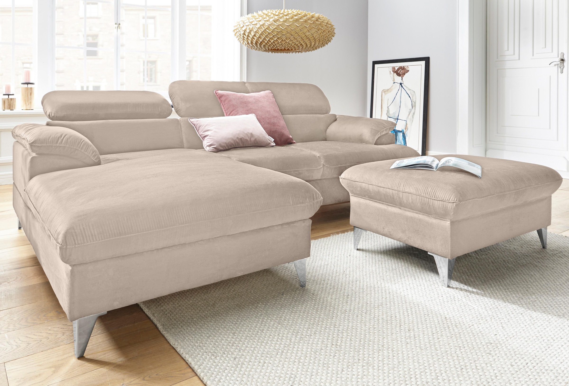 COTTA Canapé d'angle »Caluso L-Form« mit Kopfteilverstellung, wahlweise mit Bettfunktion & Bettkasten