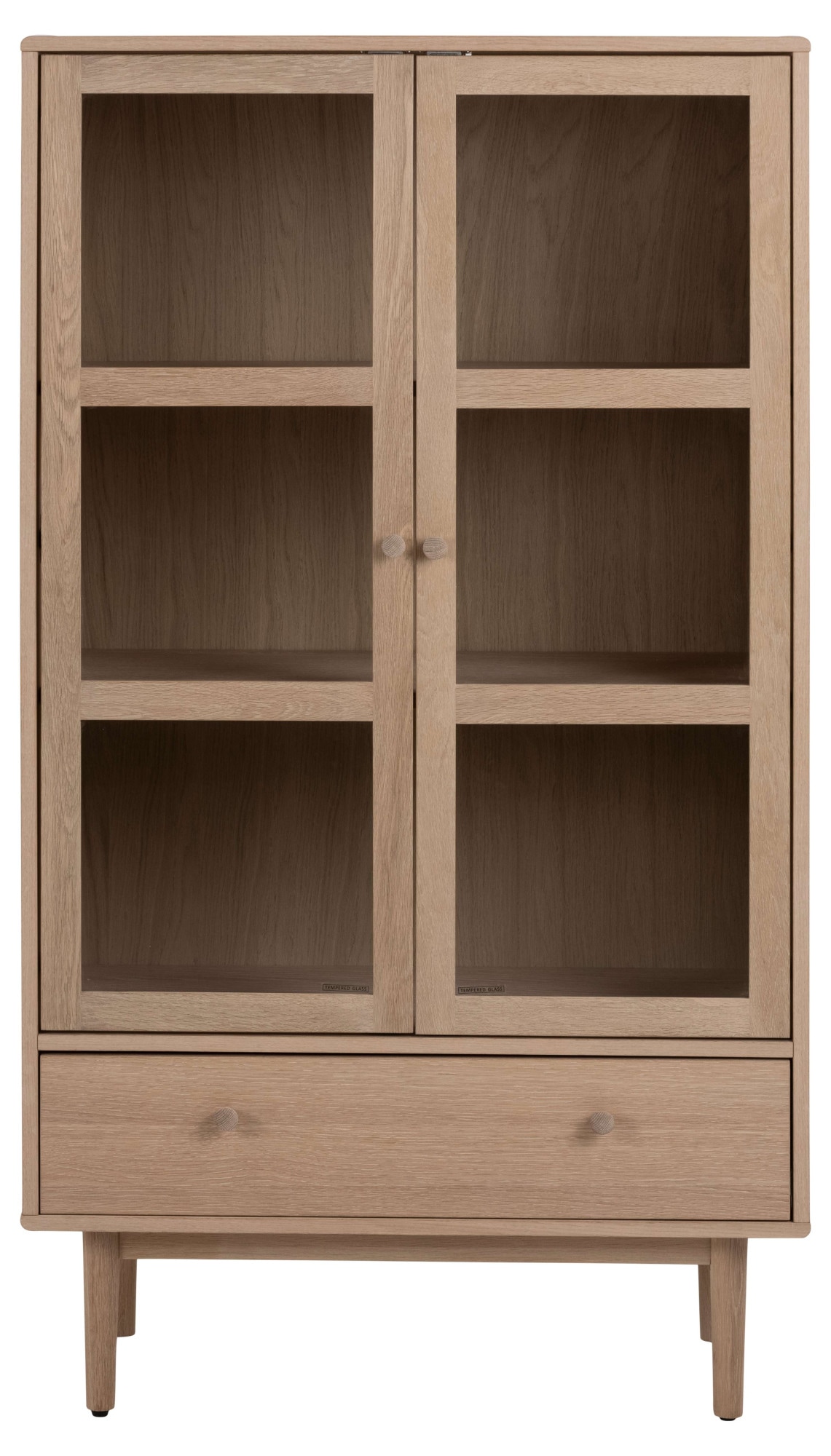 Image of ACTONA GROUP Vitrine "Aston" Schrank, 2 Glastüren, 2 Einlegeböden, 1 Schublade, Eiche Furnier