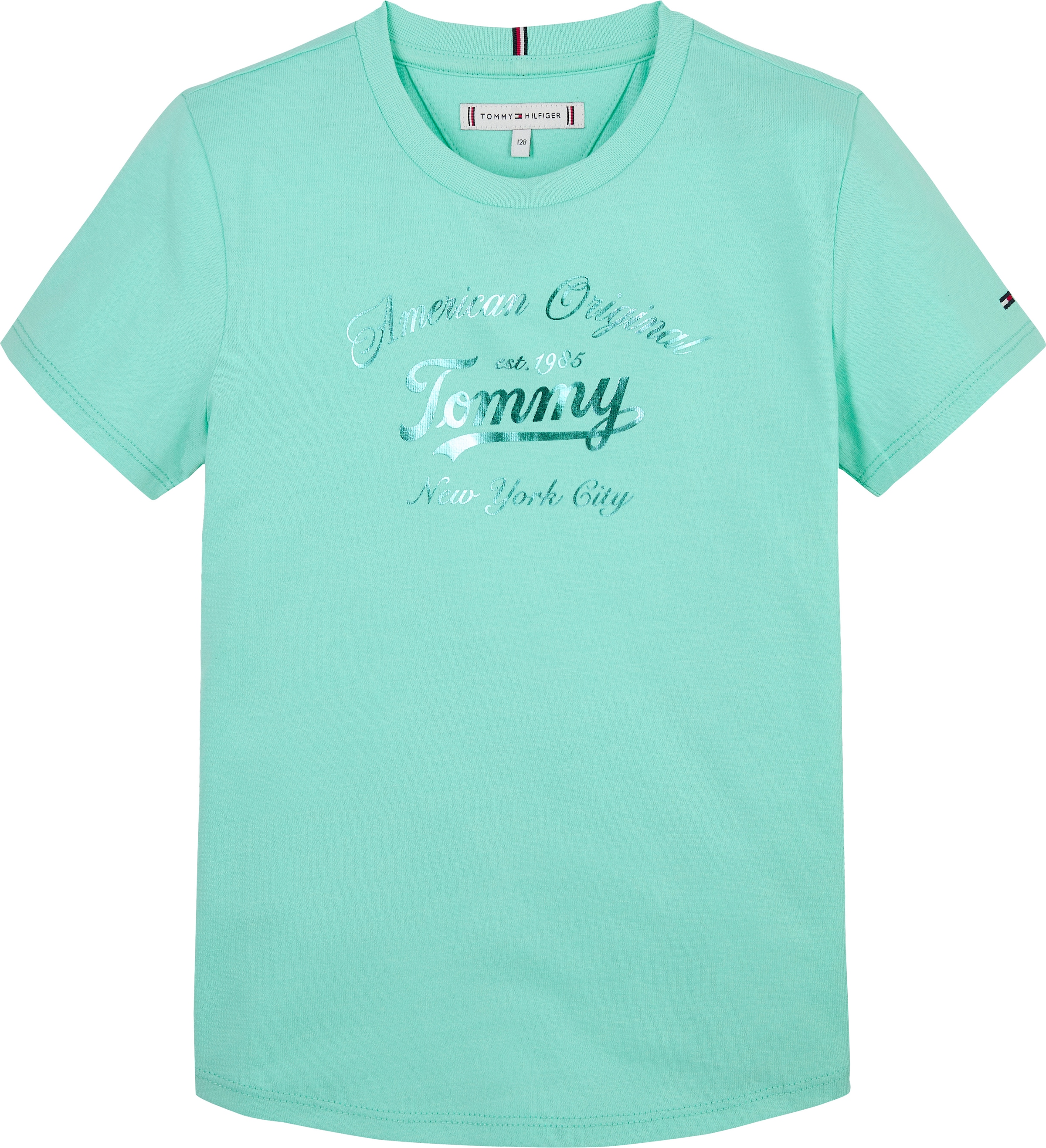 Tommy Hilfiger T-Shirt »TOMMY SCRIPT TEE SS«, für Kinder bis 16 Jahre, glänzender Druck