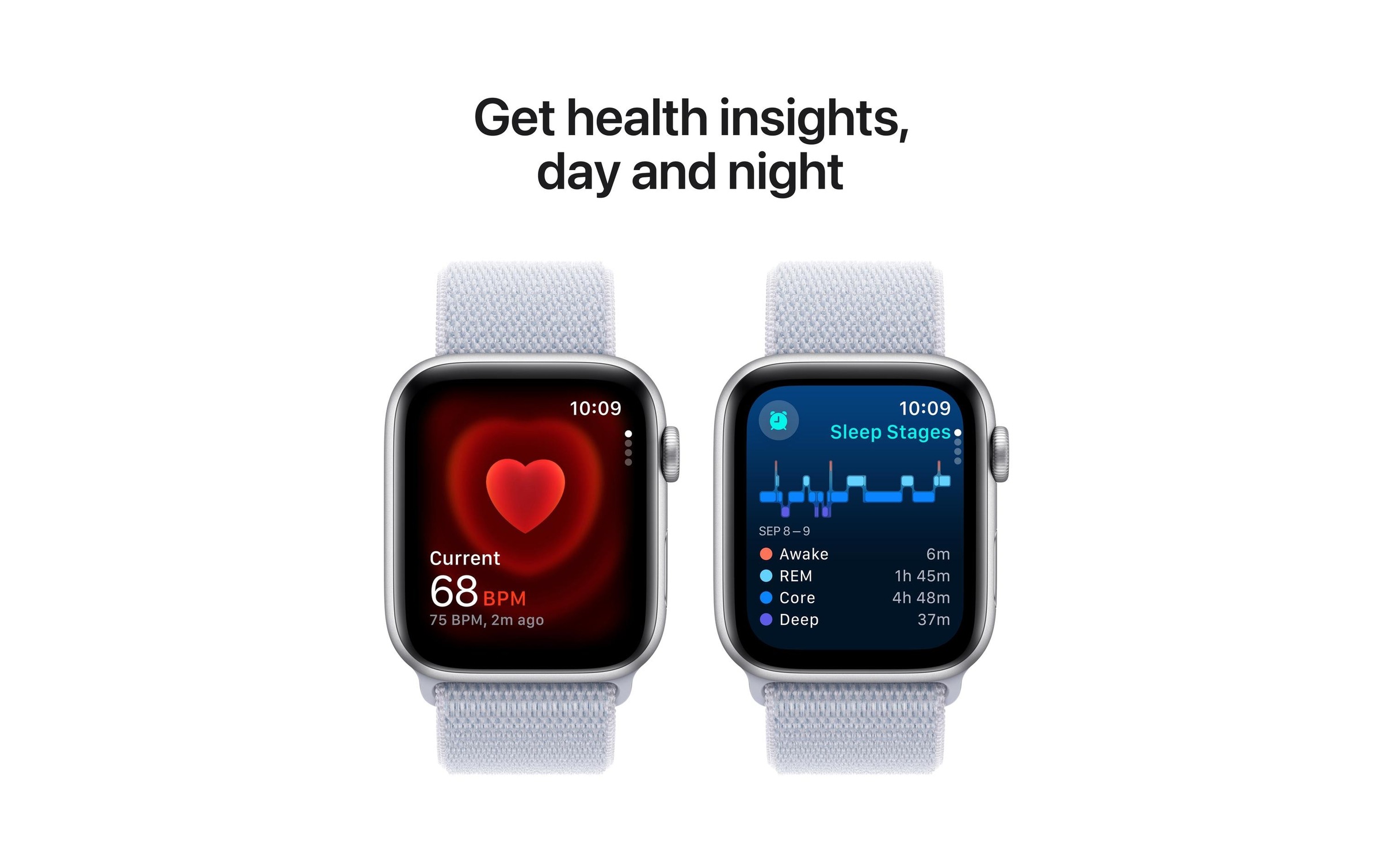 Apple Watch SE (2024), 44 mm, GPS + Cellular, Sport Loop, Silberfarben