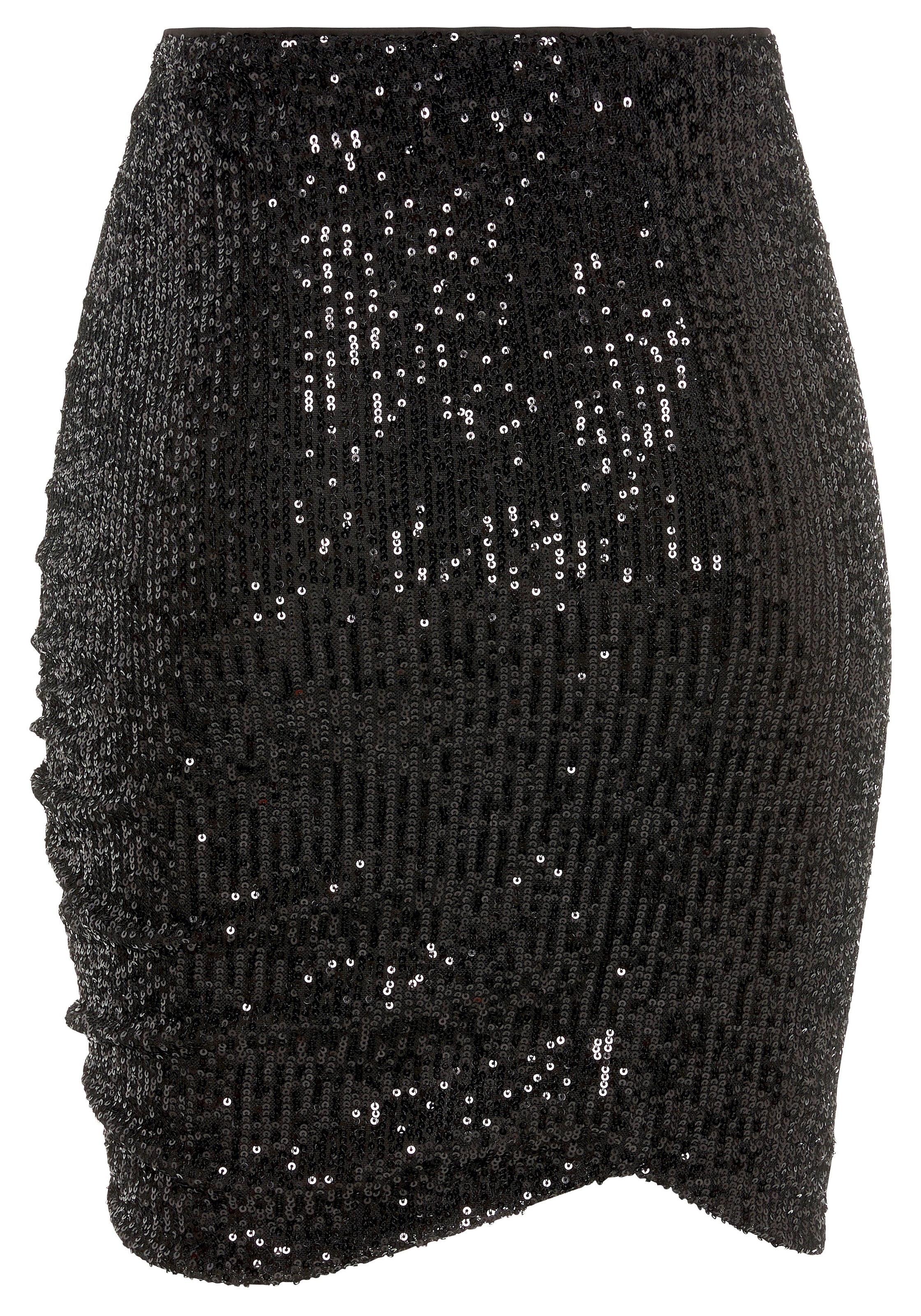 LASCANA Paillettenrock, mit seitlicher Raffung, elastischer Minirock, festlich