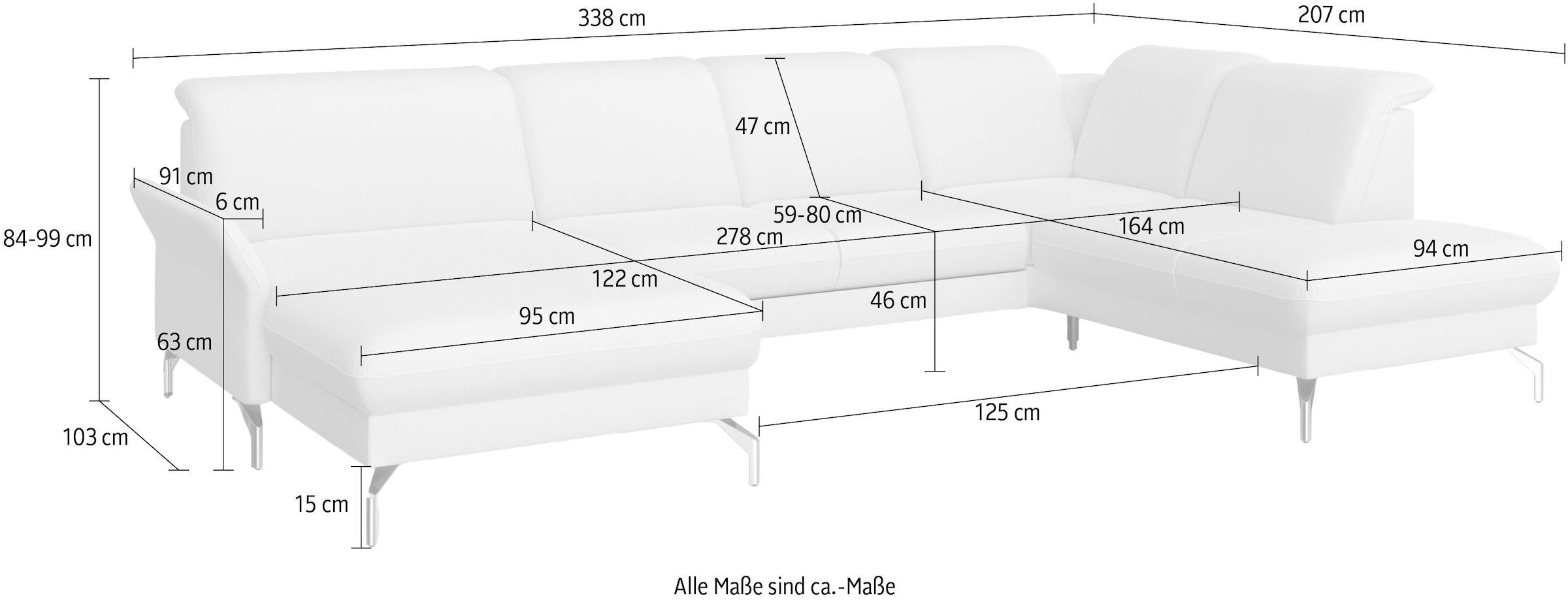 sit&more Wohnlandschaft »Fashion U-Form«, wahlweise mit Kopfteilverstellung, Vorziehsitz, motorisch, Nickelfüsse