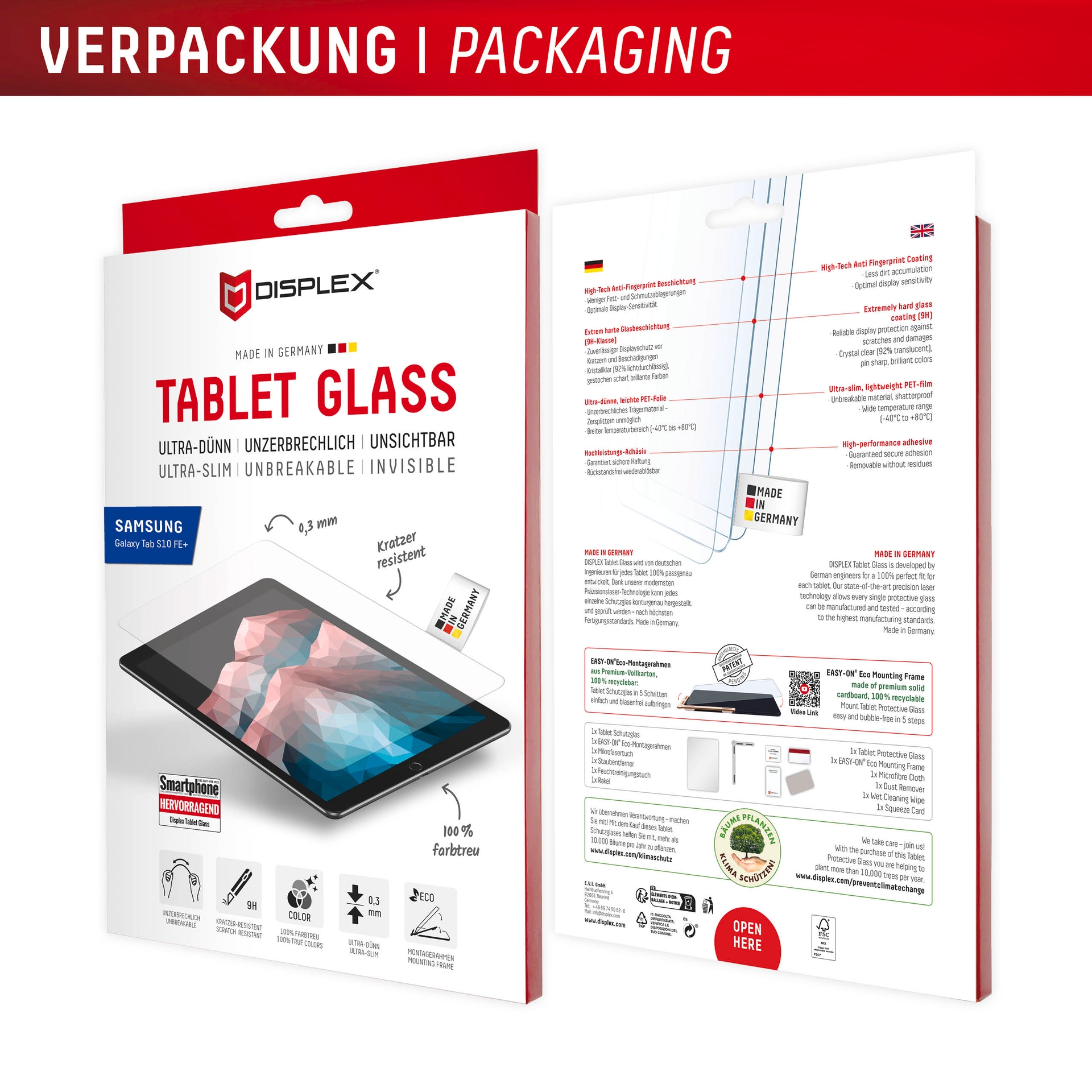 Displex Displayschutzglas »Tablet Glass« für Samsung Galaxy Tab S10 FE+ Displayschutzfolie, Schutzfolie, Bildschirmschutz, kratz- & stossfest