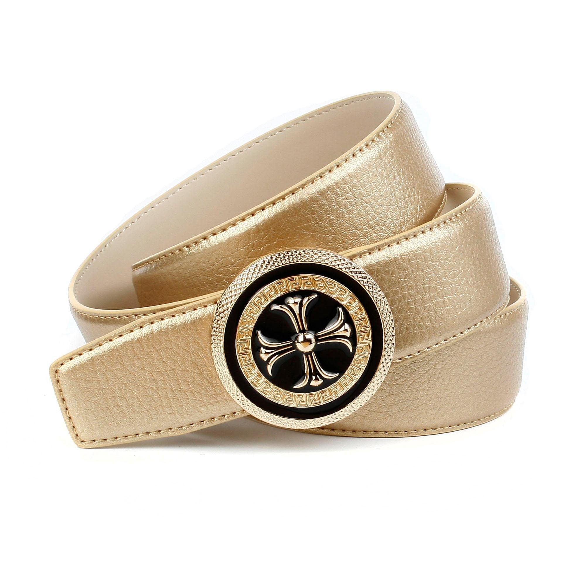 Image of Anthoni Crown Ledergürtel, mit runder goldfarbener Schliesse, glänzende Oberfläche bei Ackermann Versand Schweiz