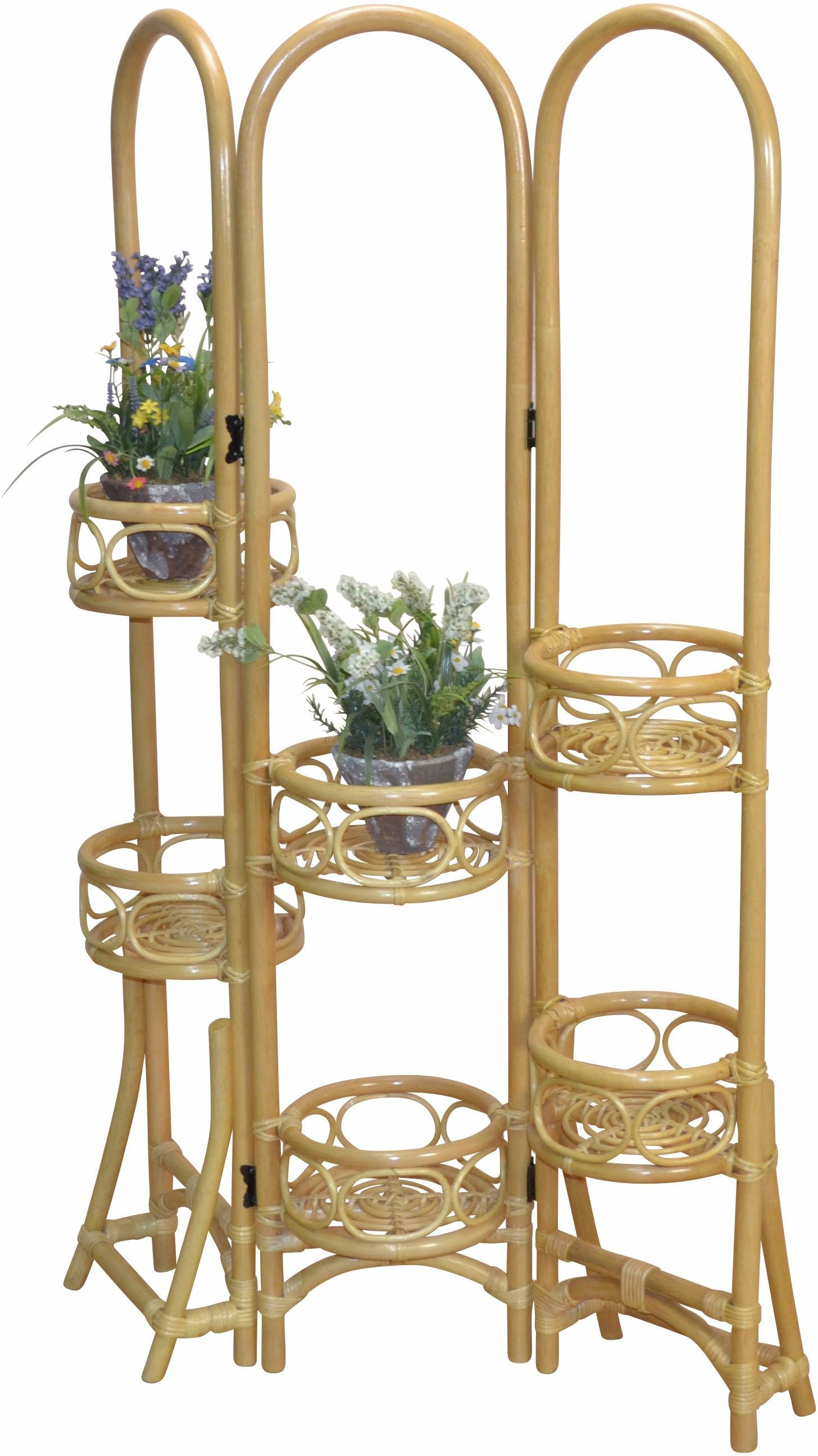 Paravent, Rattan mit Blumenhalterung