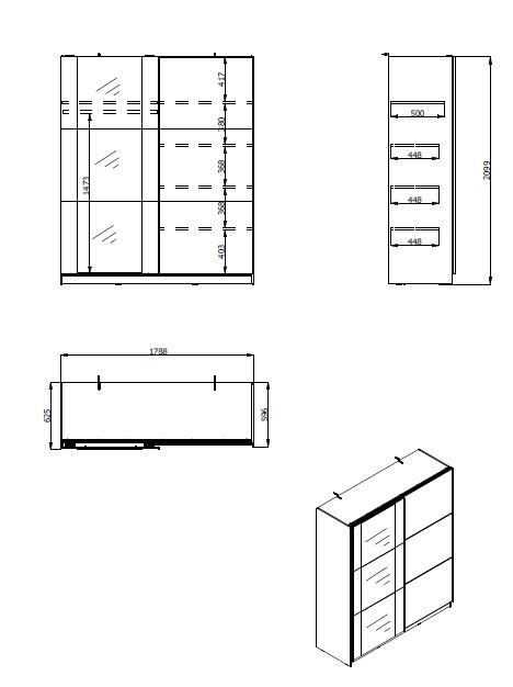 INOSIGN Schwebetürenschrank »Sardinia, Kleiderschrank mit Spiegel, Made in Europe«, viel Stauraum durch grosszügige Innenausstattung, 170 oder 262cm breit