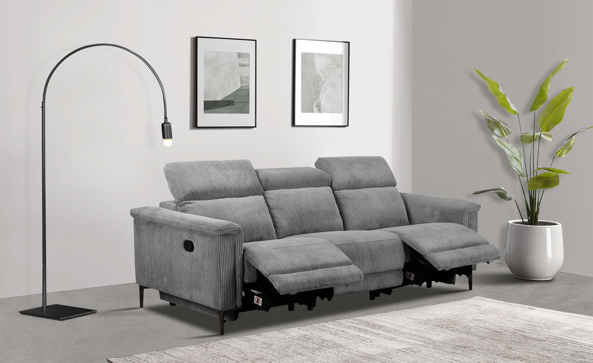 Home affaire 3-Sitzer »LUND Cord, B. 222cm, manuelle/elektrische Relaxfunktion in 2 Sitzen,« USB-C bei elektrischer Ausführung, Kopfteilverstellung