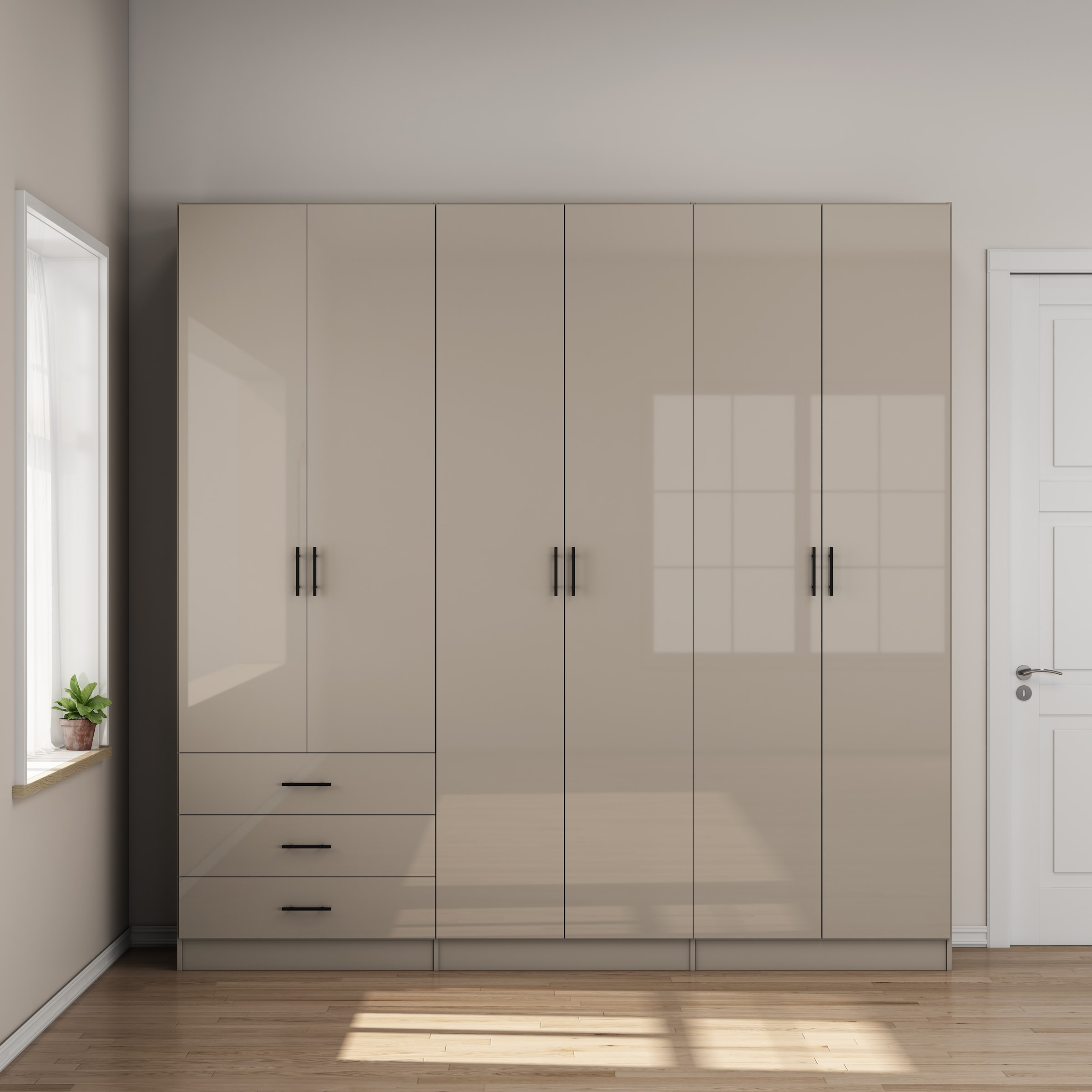 GOODproduct Kleiderschrank »Trento Schlafzimmerschrank Garderobe hochglanz« in 2 unterschiedlichen Schrankhöhen wählbar,  Schrank mit 6 Türen und 3 Schubladen, hochglanz Fronten, Höhe 2,39m