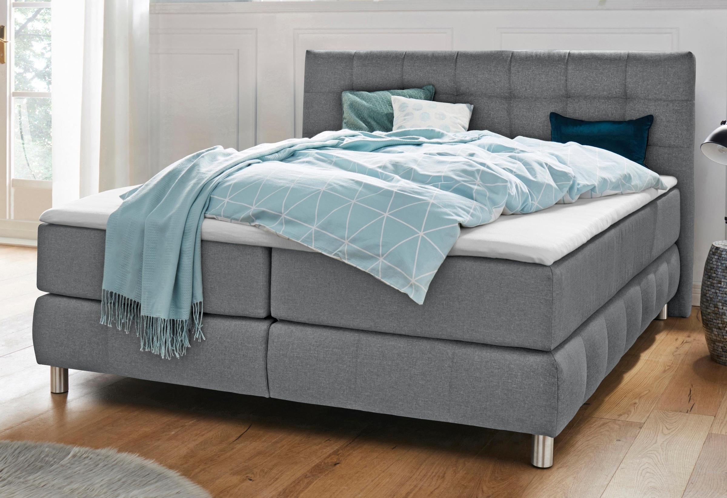 andas Boxspringbett »Salo XXL«, in Samtoptik oder Struktur, 6 Breiten in Überlänge 220cm, 4 Härtegrade