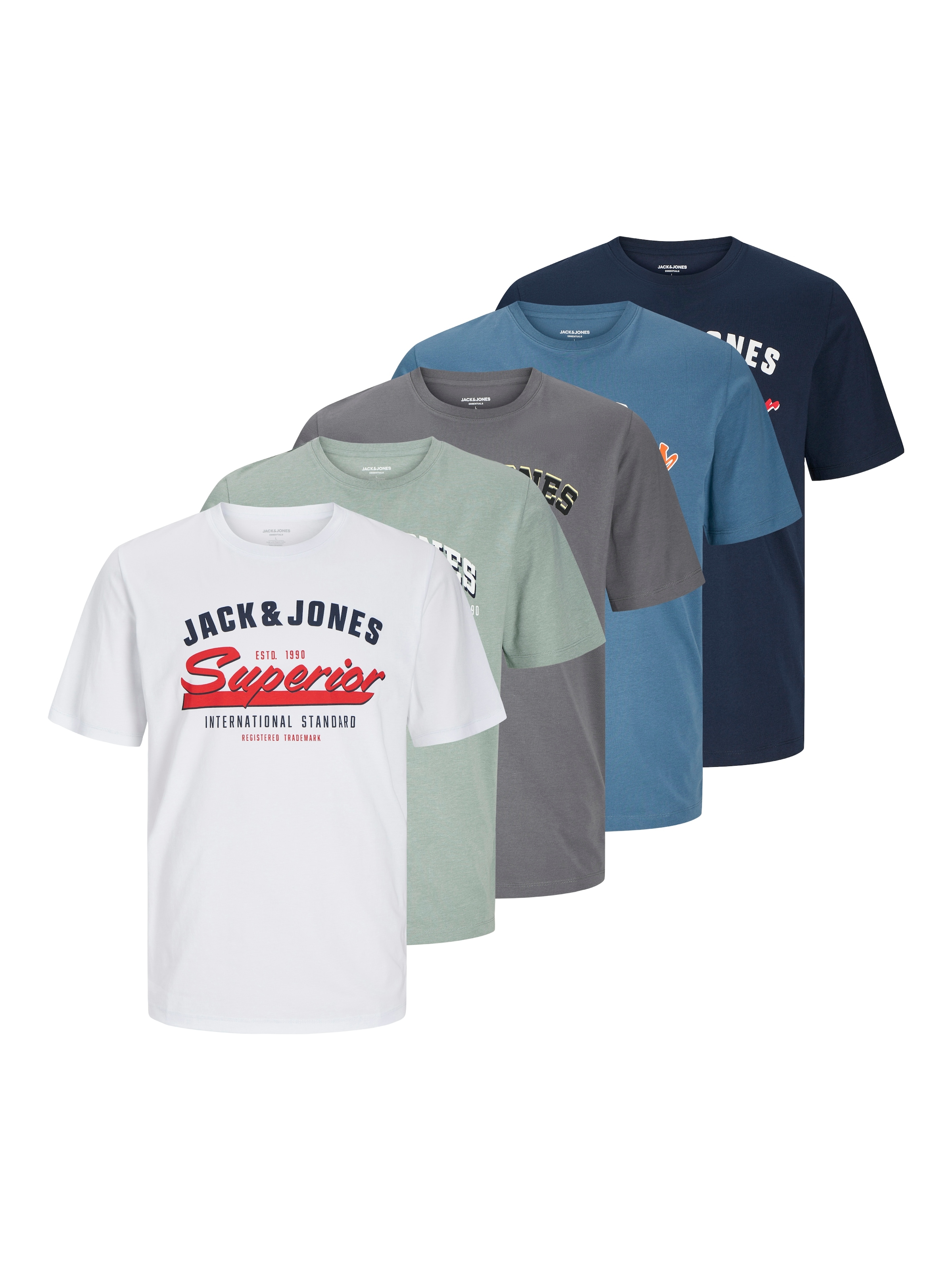 Jack & Jones Rundhalsshirt »JJELOGO TEE SS O-NECK 2 COL SS25 5PK MP«