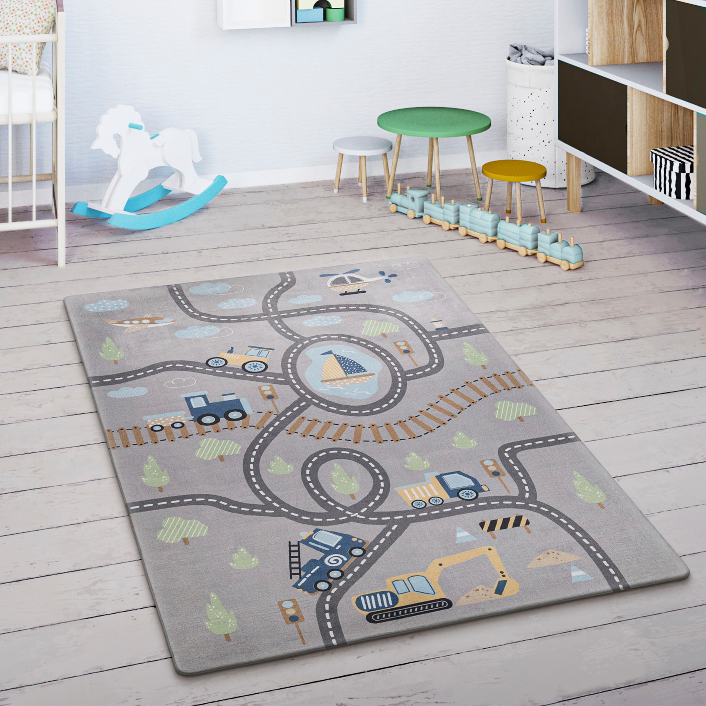 Image of Paco Home Kinderteppich "Chicos 562" rechteckig 4 mm Höhe Flachgewebe, Strassen-Spiel-Teppich, Kinderzimmer
