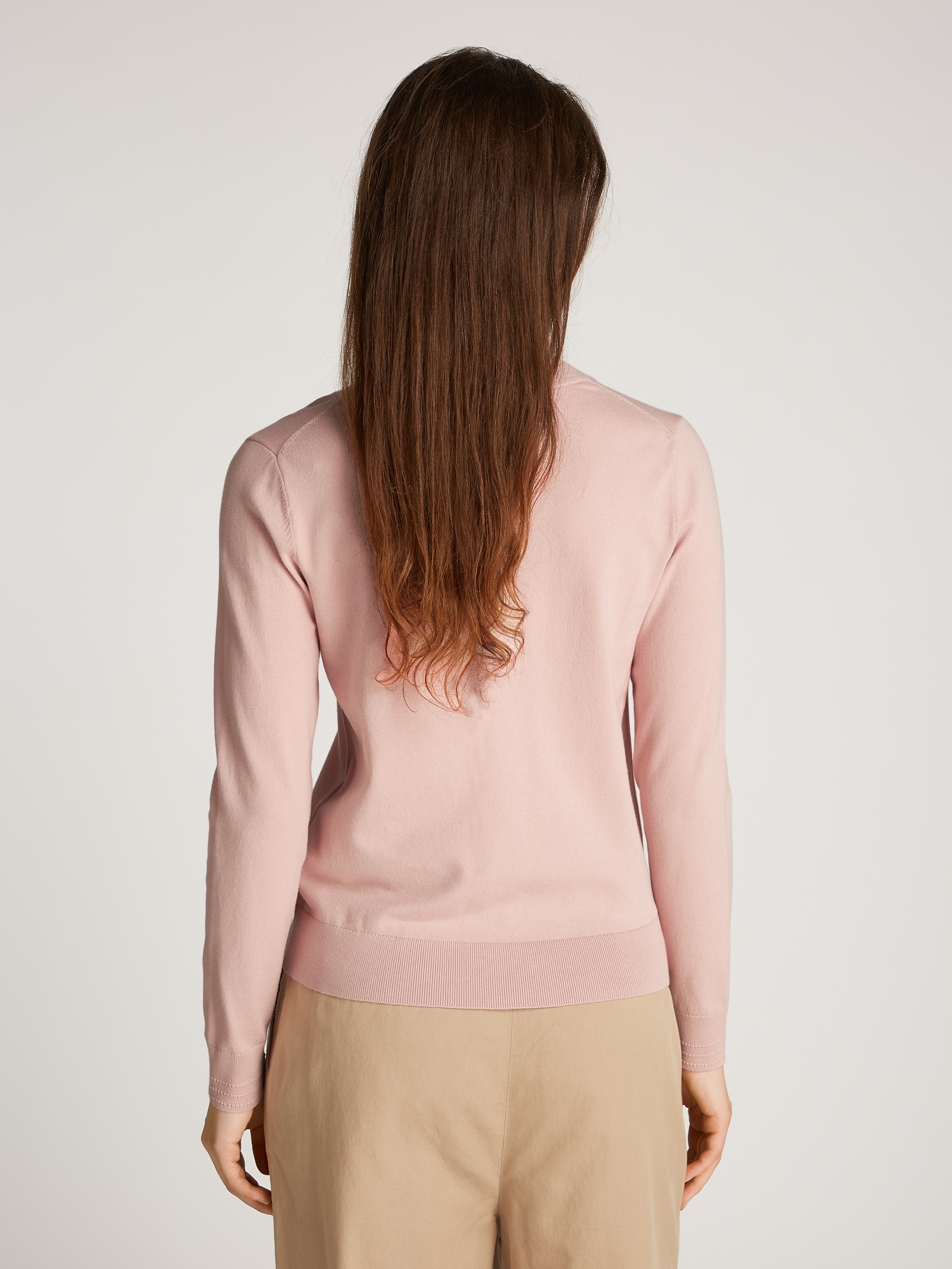 Tommy Hilfiger V-Ausschnitt-Pullover »CO JERSEY STITCH V-NK SWEATER mit V-Ausschnitt und Ripp«, unifarben, casual, regular fit, Baumwollmix, V-Ausschnitt