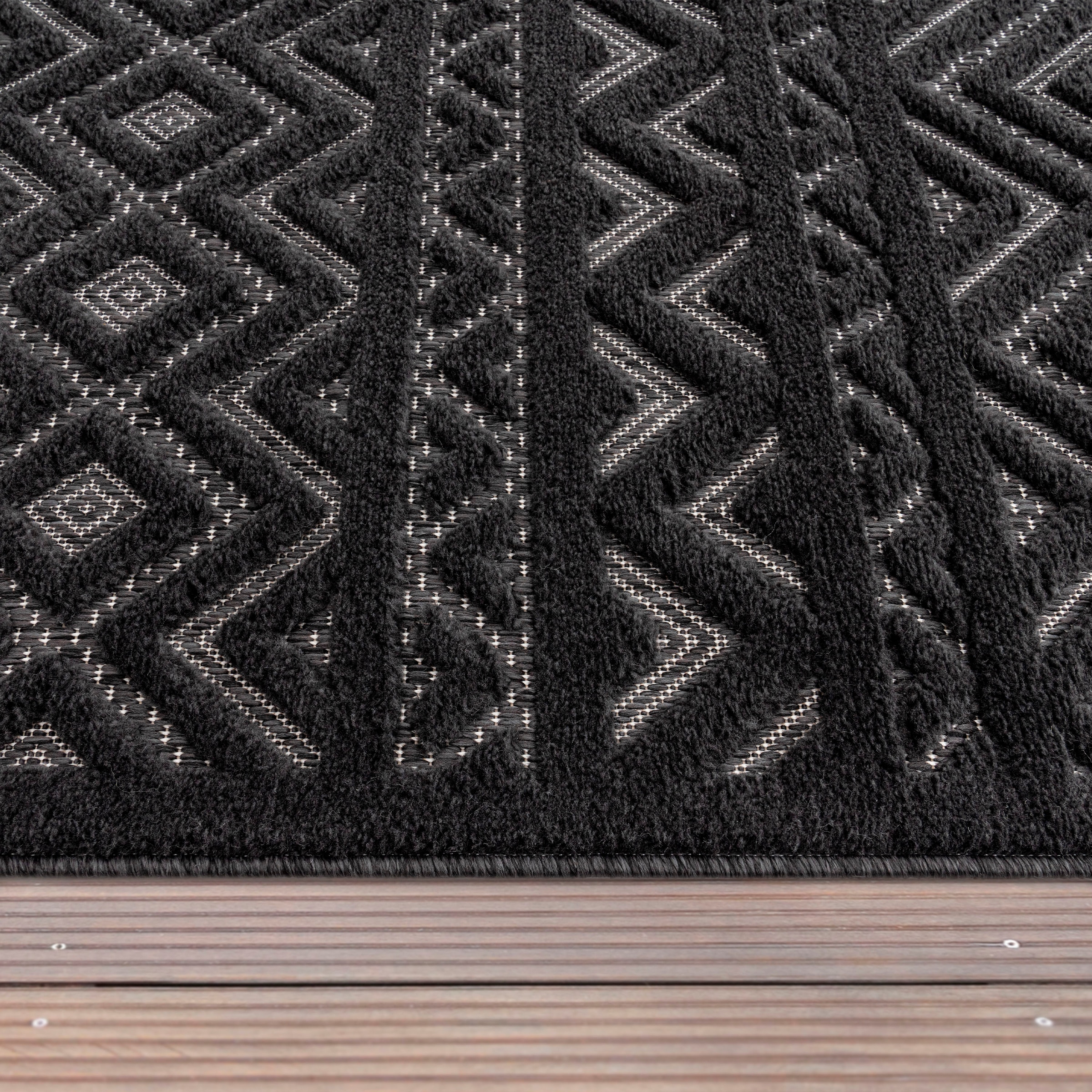 Paco Home Teppich »Livorno 673«, rechteckig, 14 mm Höhe, Uni-Farben, Scandi, Rauten Muster, Hoch-Tief Effekt, Outdoor geeignet