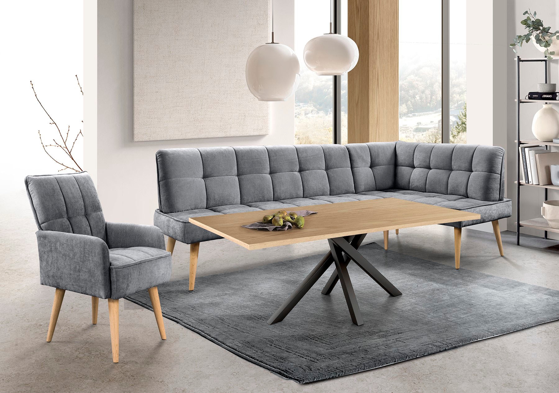 exxpo - sofa fashion Banc d'angle »Latte« couture moderne siège et dossier, confortable et élégant, pied en bois haut