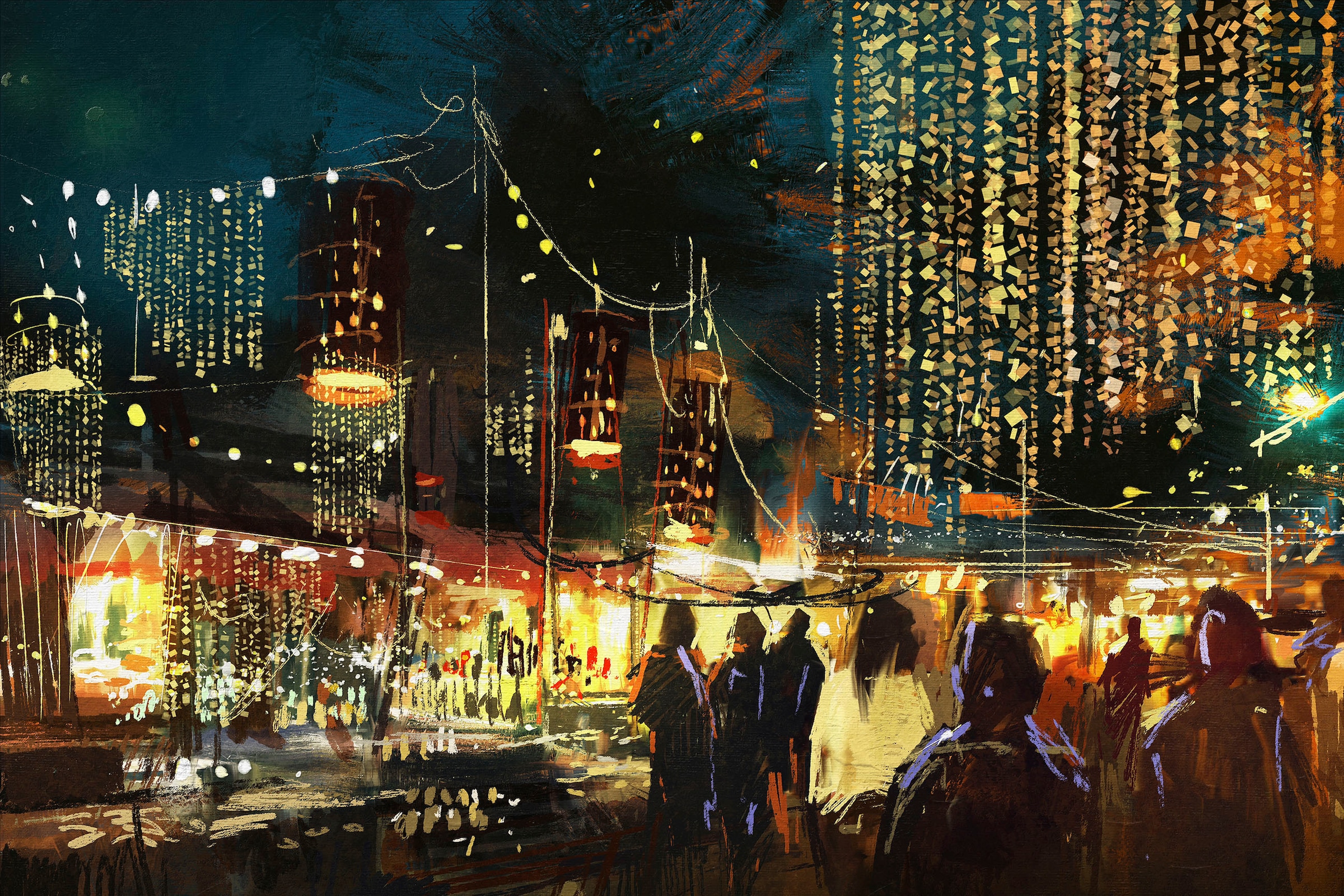 queence Leinwandbild "Markt" Gebäude  Menschen  Städte Premium-Leinwandstoff, Handarbeit aus Deutschland