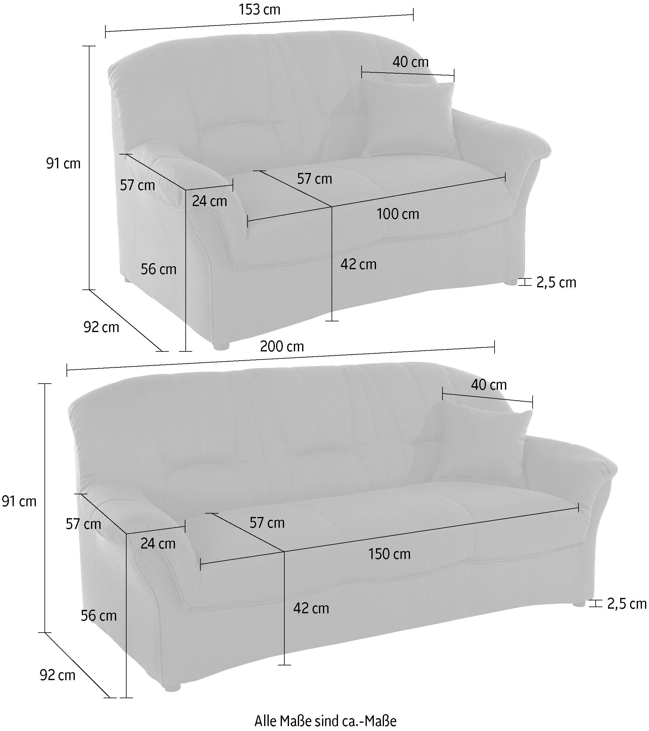 DOMO collection Polstergarnitur »Bahia belastbar bis 140kg/ Sitz, mit Federkern«, (Set), Microfaser MELROSE®, mocca