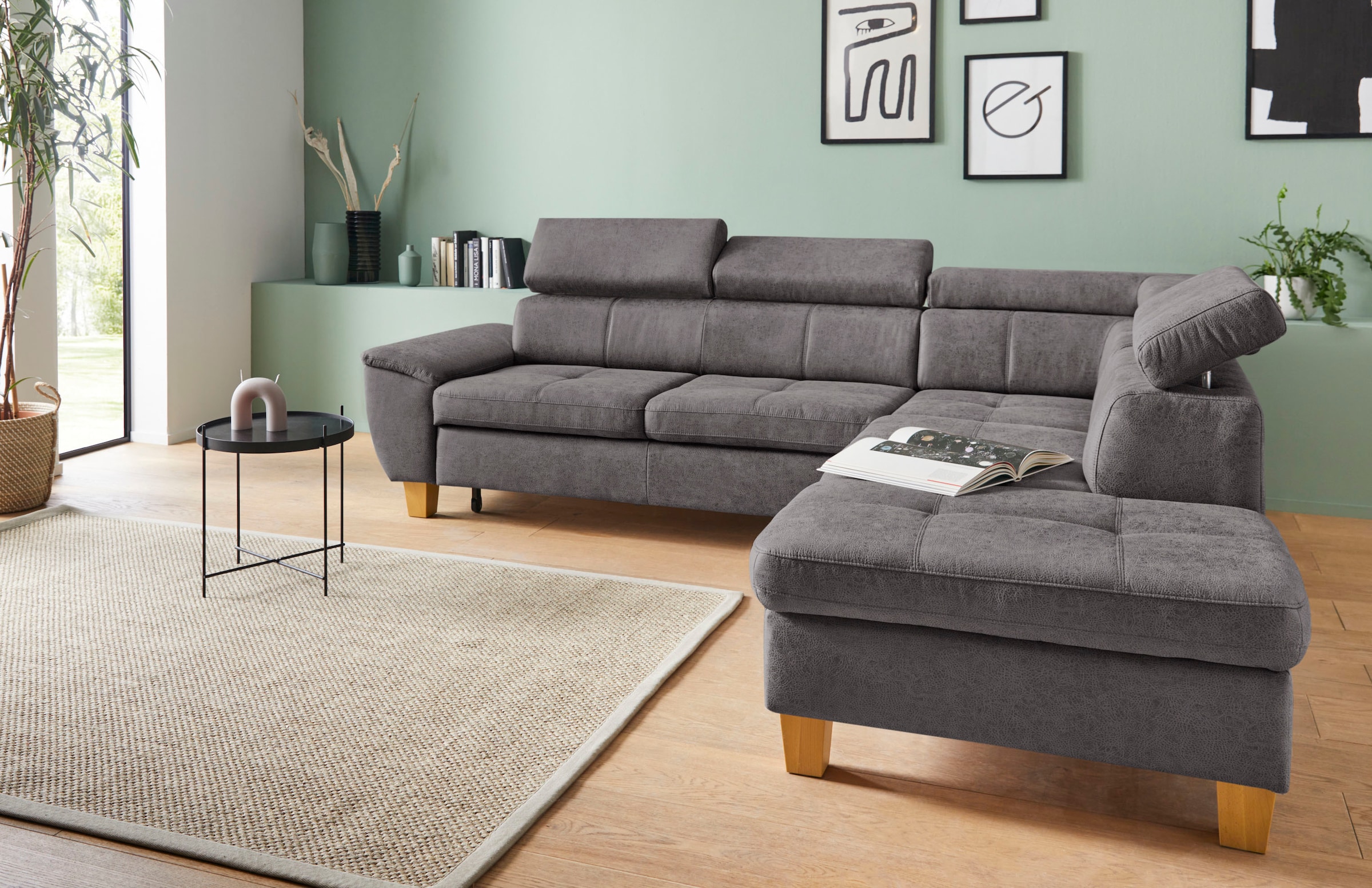 exxpo - sofa fashion Ecksofa »Enya, aufwendige Detailverarbeitung, hoher Sitzkomfort, bequem, L-Form«, mit Kopfteilverstellung, wahlweise Bettfunktion u. Bettkasten