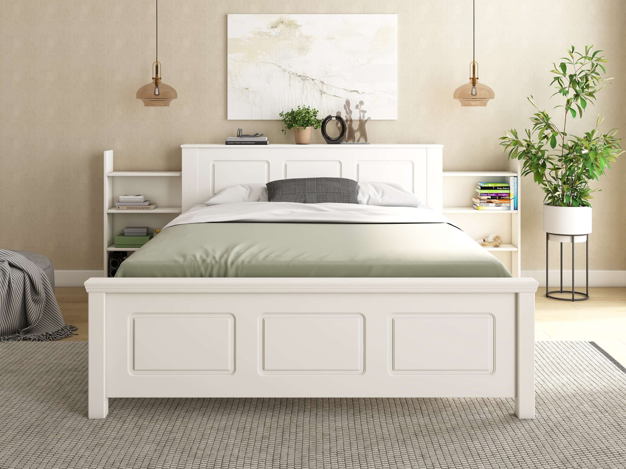 GOODproduct Lit »Malme, mit unsichtbaren, herausziehbaren Regalen, maximaler Stauraum« ,  y compris sommier à lattes, fabriqué en UE, bois massif certifié FSC®
