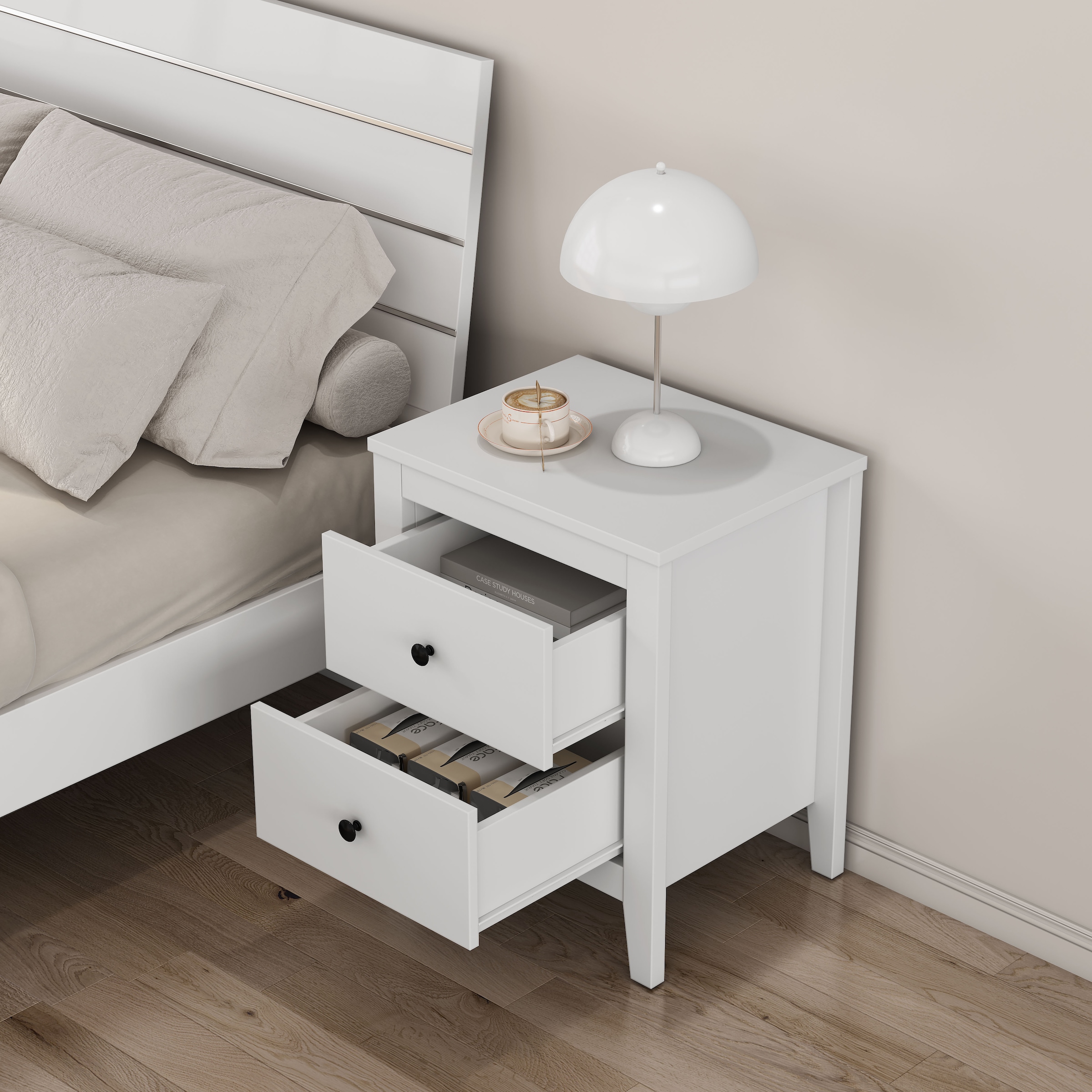 GOODproduct Nachtkommode »Borkum Nachttisch Set im Landhaus Design weiss Bestseller« Set, 2 Schränke im Set, schwarze Griffe aus Metall, 