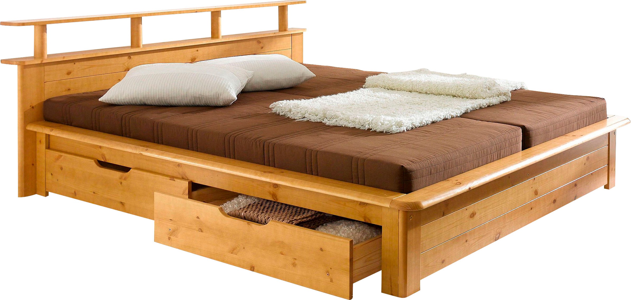 Image of GOODproduct Funktionsbett ""FINJA " Kieferbett, Futonbett, Kopfteil mit Ablagefläche" zertifiziertes Massivholz, Schubkästen optional