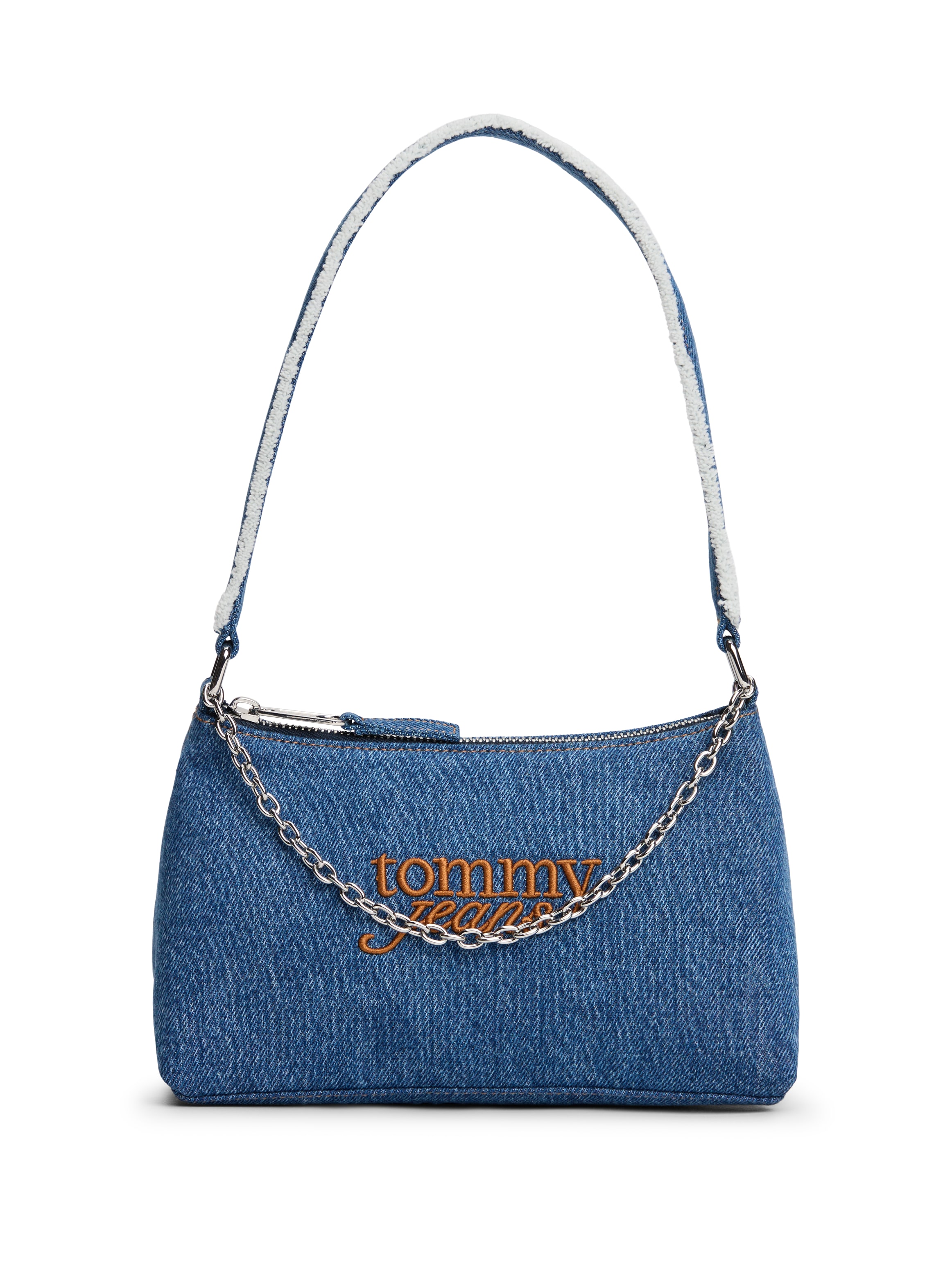 Image of Tommy Jeans Schultertasche "TJW COOL DENIM SHOULDER BAG", Damen Tragetasche, Minibag mit modischer Zierkette