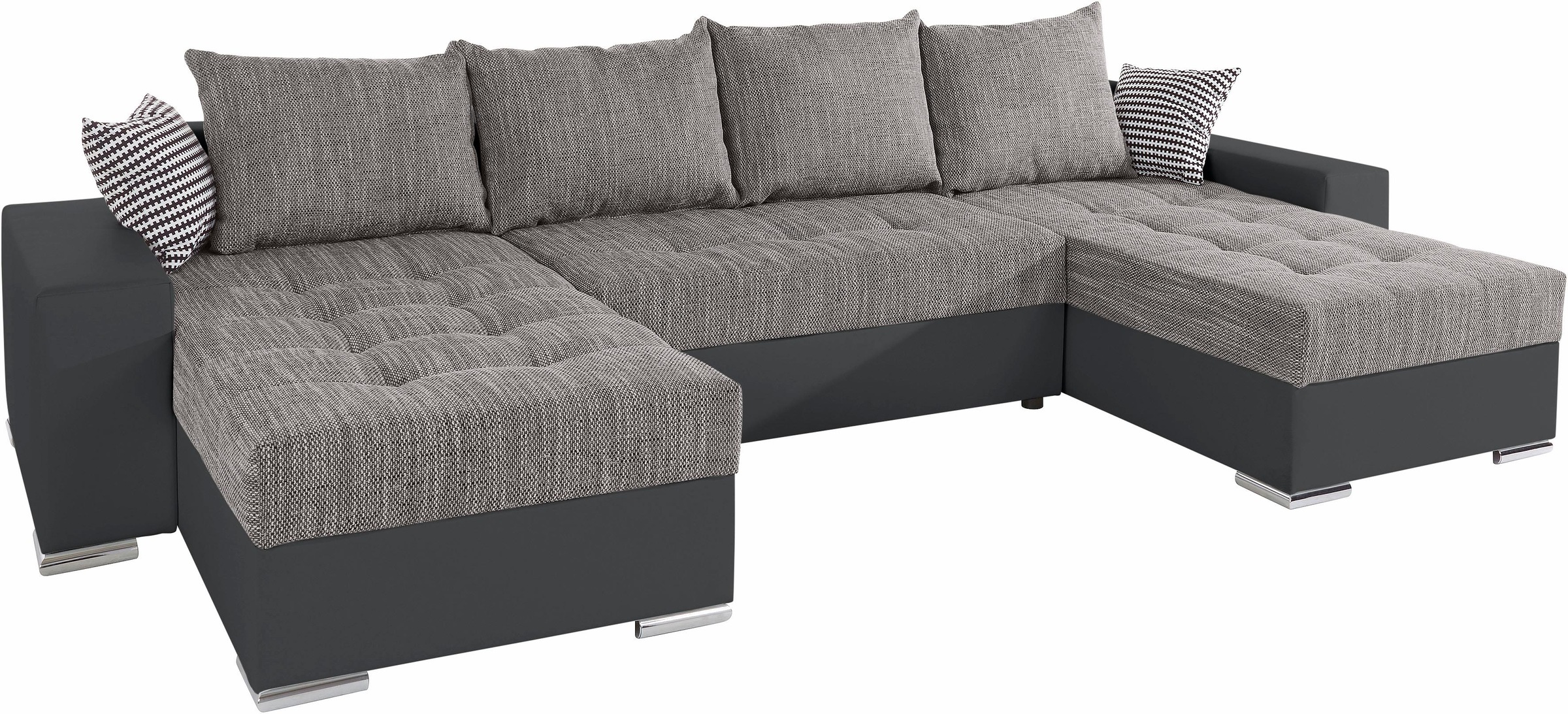 COLLECTION AB Wohnlandschaft »XL-Josy U-Form, Breite 313 cm, Kunstleder-Mix, Microfaser«, inkl. Bettfunktion, Bettkasten, mit 4 gleich grossen Rückenkissen