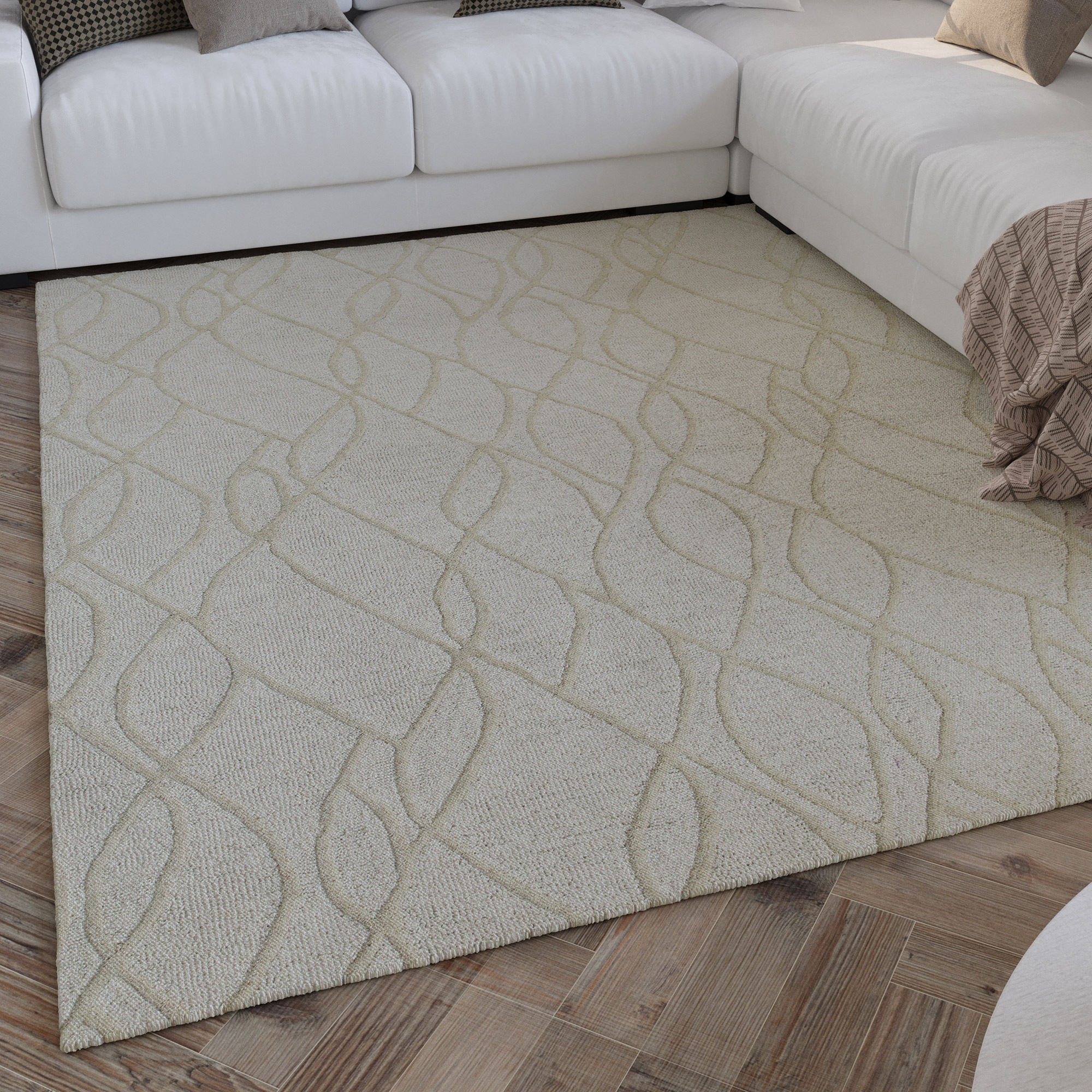 Image of Wecon home Wollteppich "Hamptons TWENTYTHREE" rechteckig 15 mm Höhe Läufer, Schurwolle, Kurzflor, Wohnzimmer, Schlafzimmer, Wellen