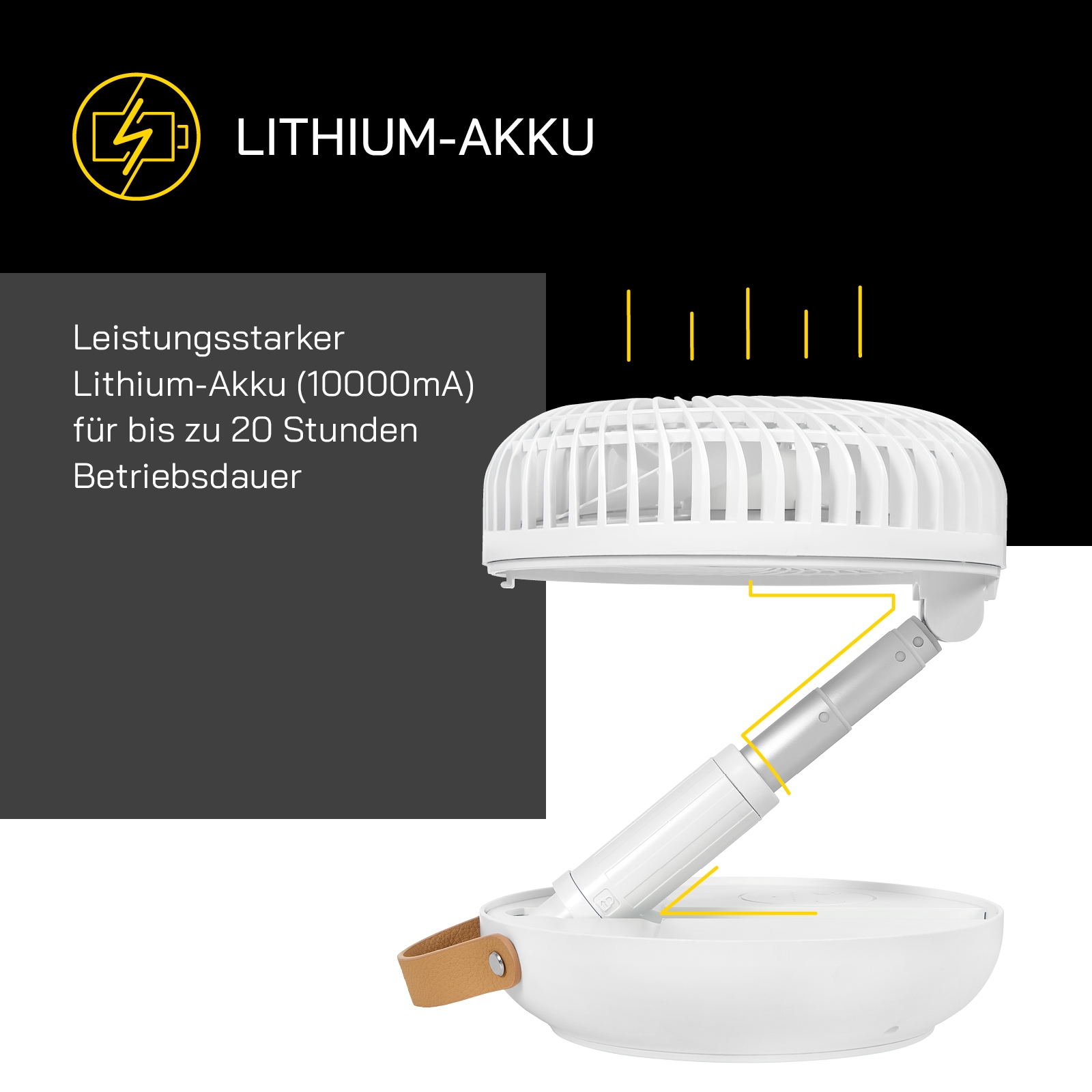 Gutfels Tischventilator »»VENTI 3030 R«« 17 cm Durchmesser klappbar mit 4 Stufen, 20 Std. Akkulaufzeit, mit Powerback Funktion