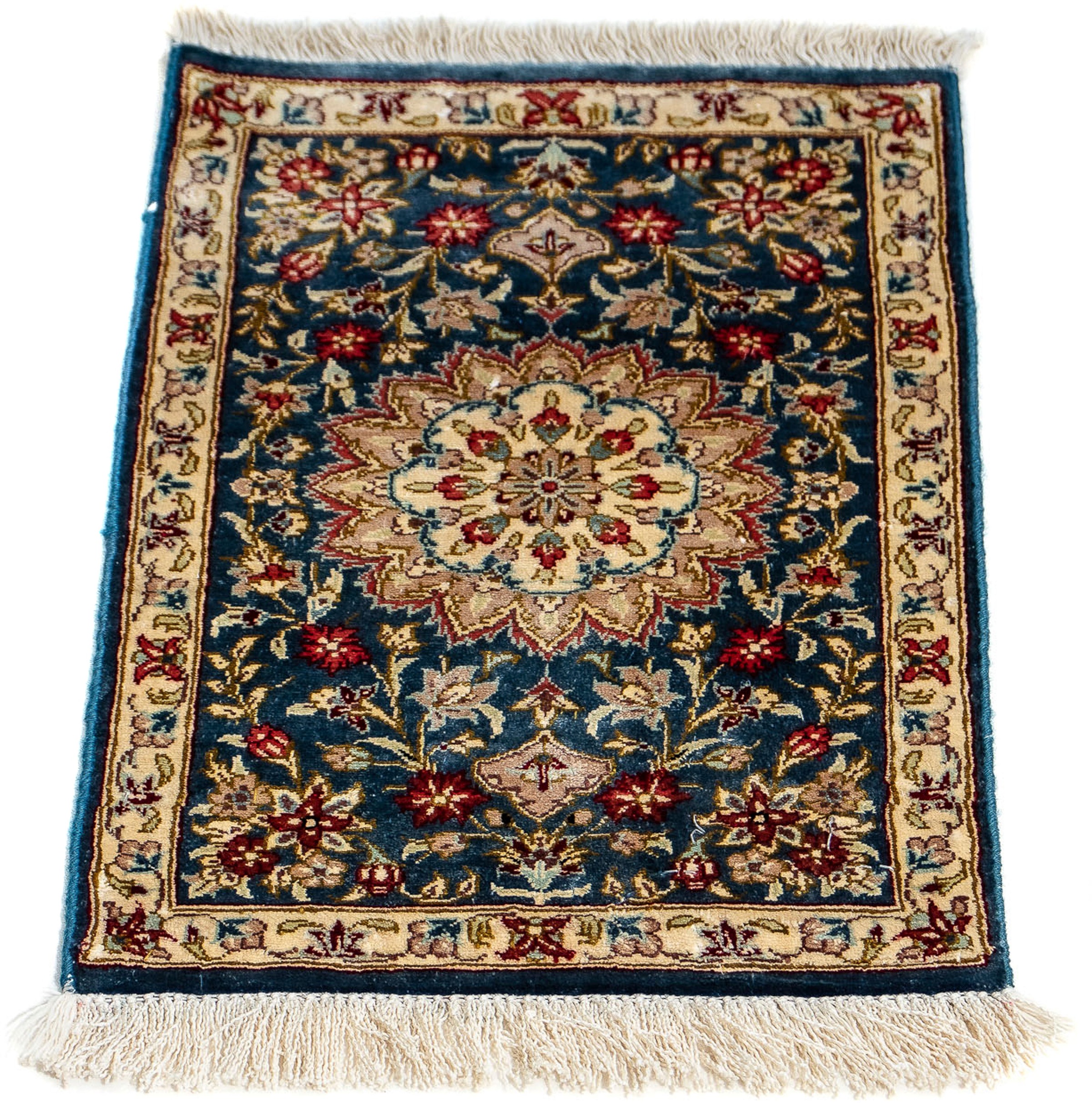 Image of morgenland Seidenteppich »Seidenteppich - Ghom Seide - Premium - 44 x 27 cm - dunkelblau«, rechteckig, 10 mm Höhe, Wohnzimmer, Handgeknüpft, Einzelstück mit Zertifikat bei Ackermann Versand Schweiz