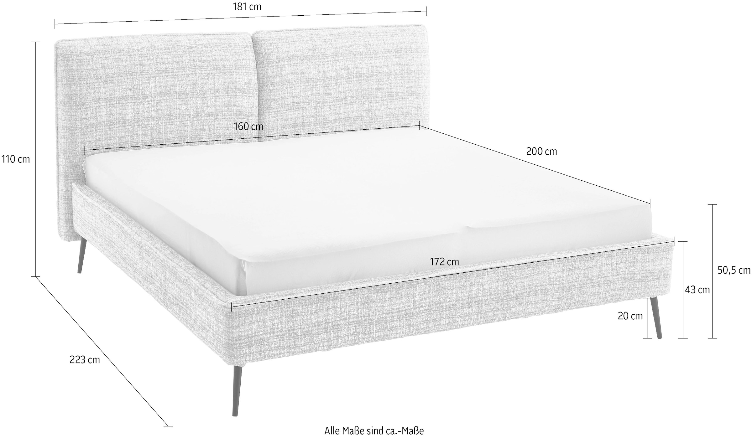 meise.möbel Polsterbett »Infinity erhältlich in verschiedenen Farben und Breiten« mit schwarzen Metallfüssen