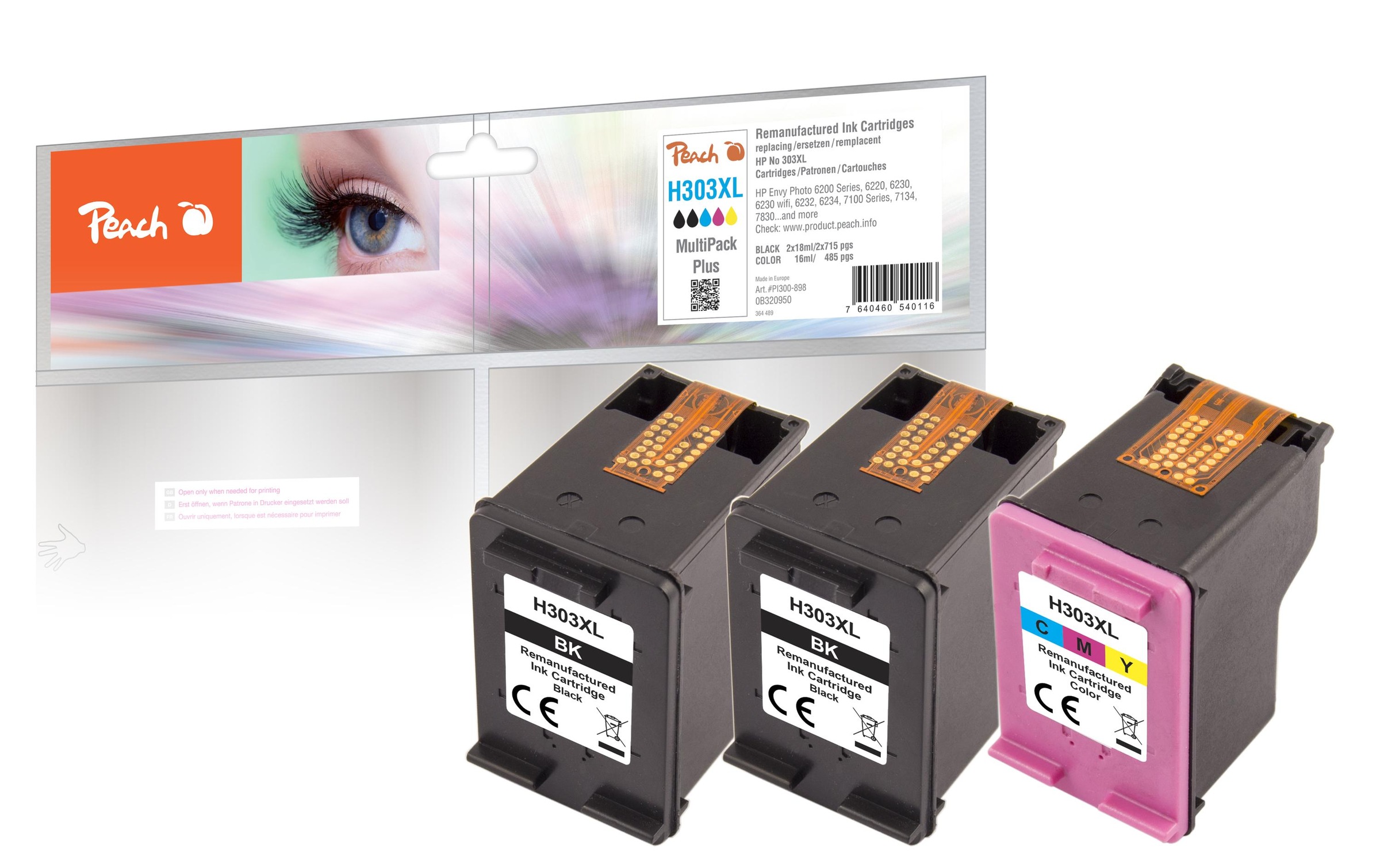 Tintenpatrone »Peach HP No. 303XL Multi-Pack-Plus 2x BK, 1x CMY«, (3 St.)